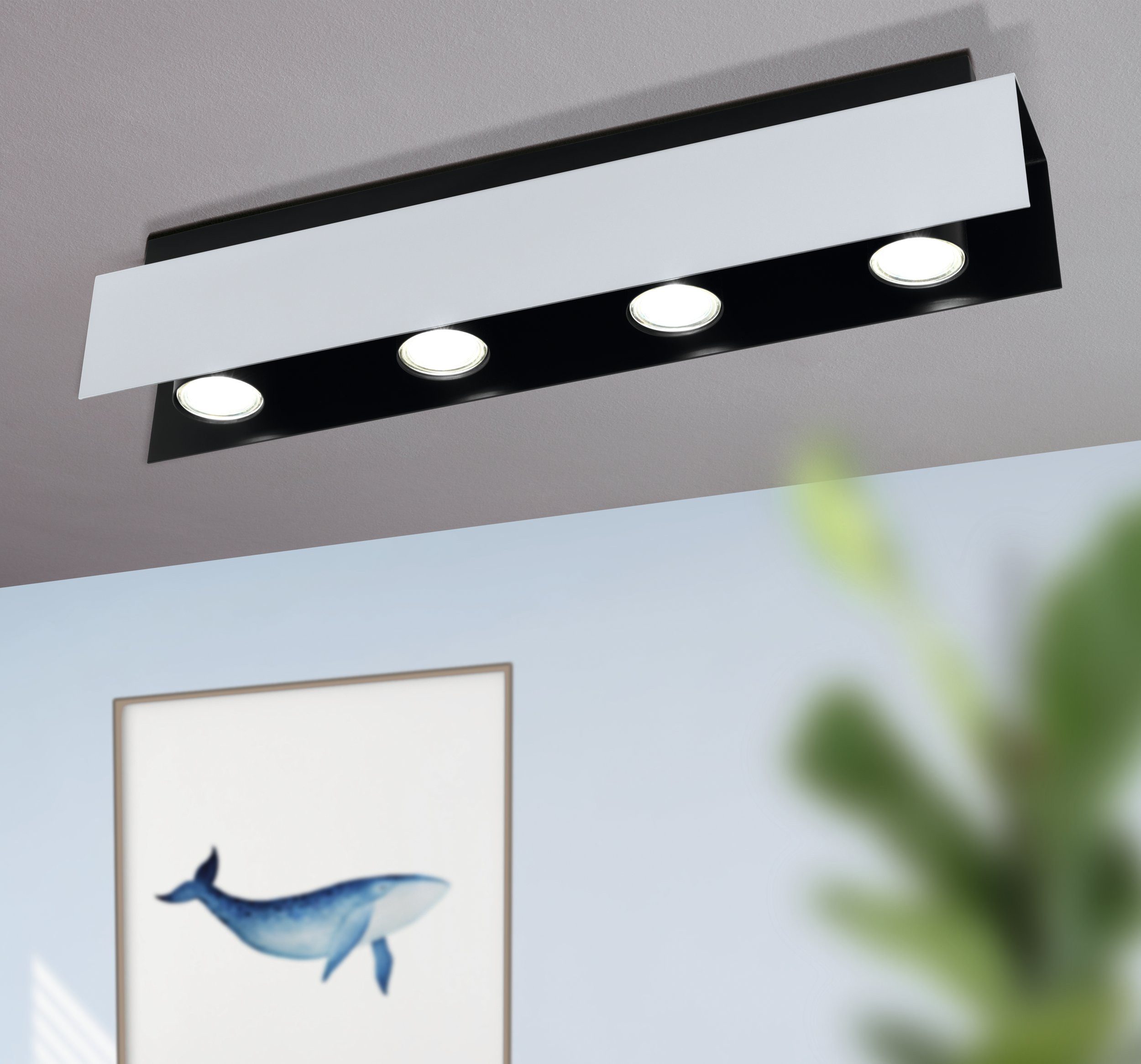 EGLO LED Deckenleuchte Viserba, Leuchtmittel inklusive, Deckenlampe aus Stahl in schwarz und weissaluminium, Wohnzimmerlampe