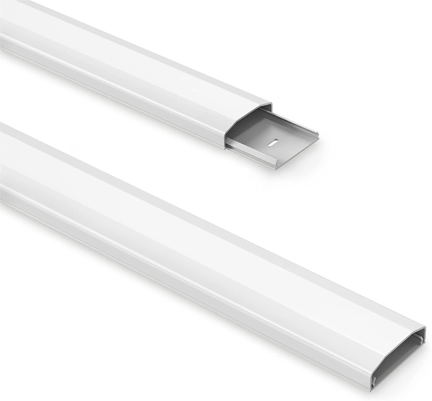 PureMounts Kabelkanal mit Klebeband + Schrauben/Dübel, aus Kunststoff,  Länge: 50cm, Breite 6cm, Farbe: weiß