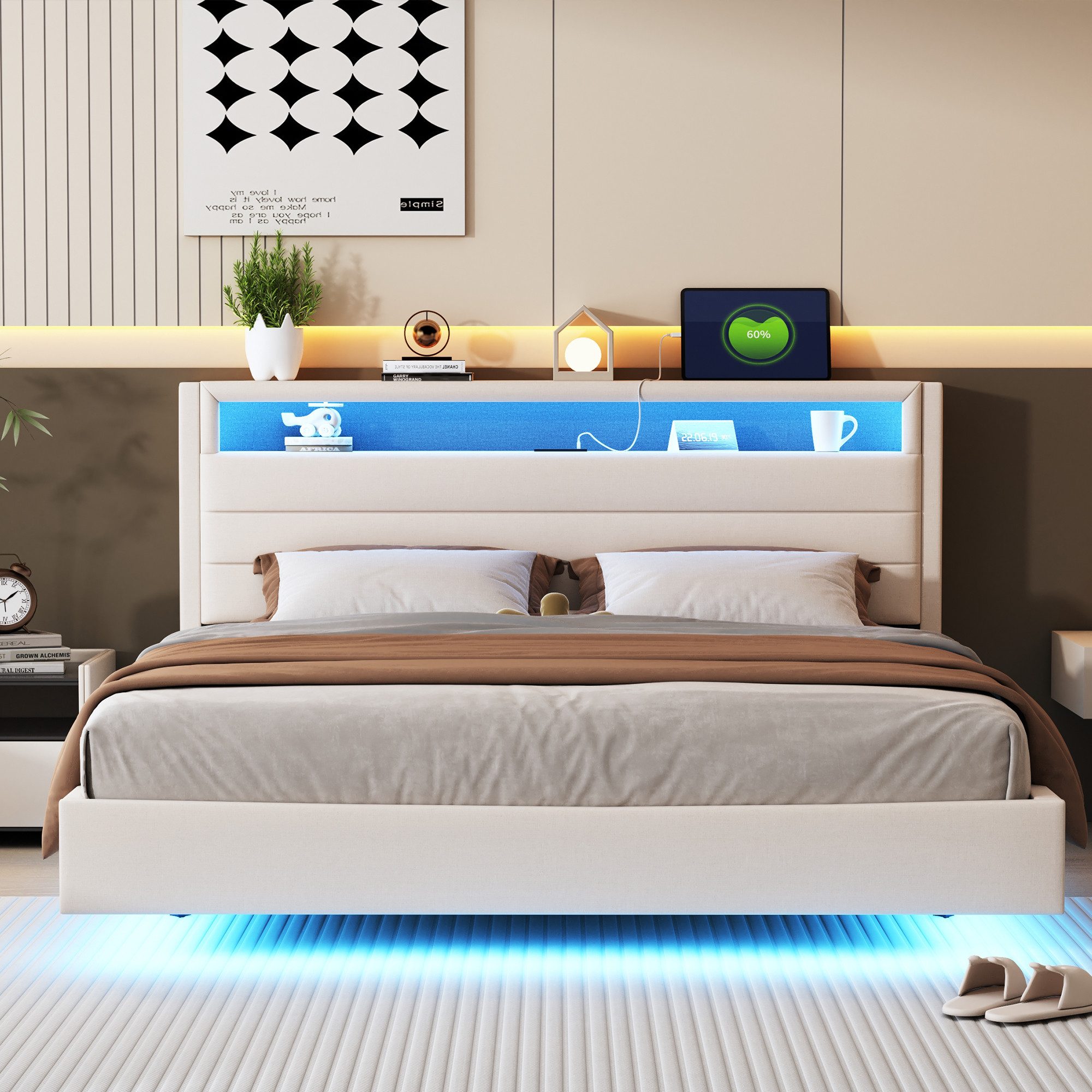 Merax Polsterbett mit LED und USB-Steckdose günstig online kaufen