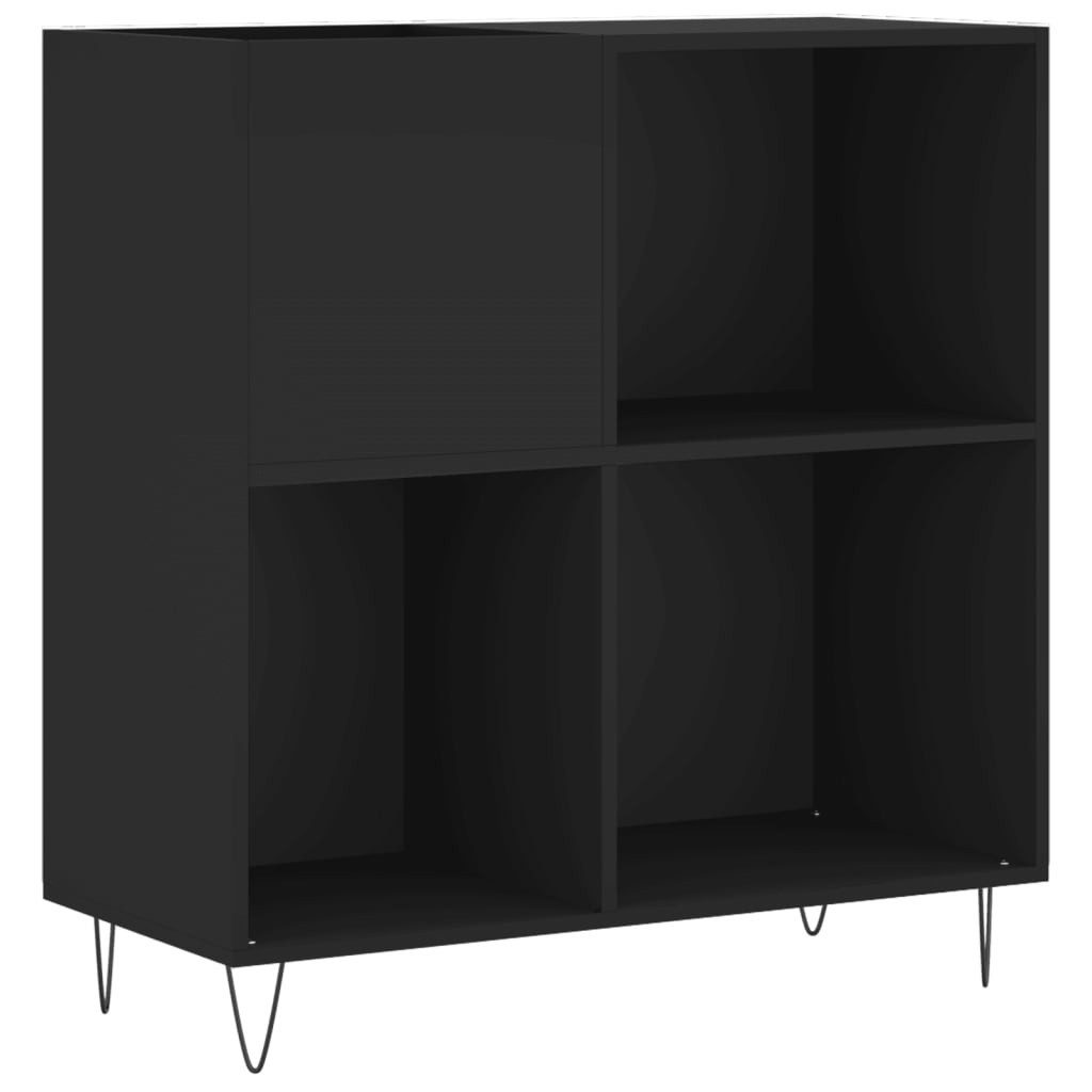furnicato Media-Regal Schallplattenschrank 84,5x38x89 cm Schwarz mit Massivholz und, 1-tlg., Stabiles LP-Regal mit Ablage für Plattenspieler und Wandhalterung