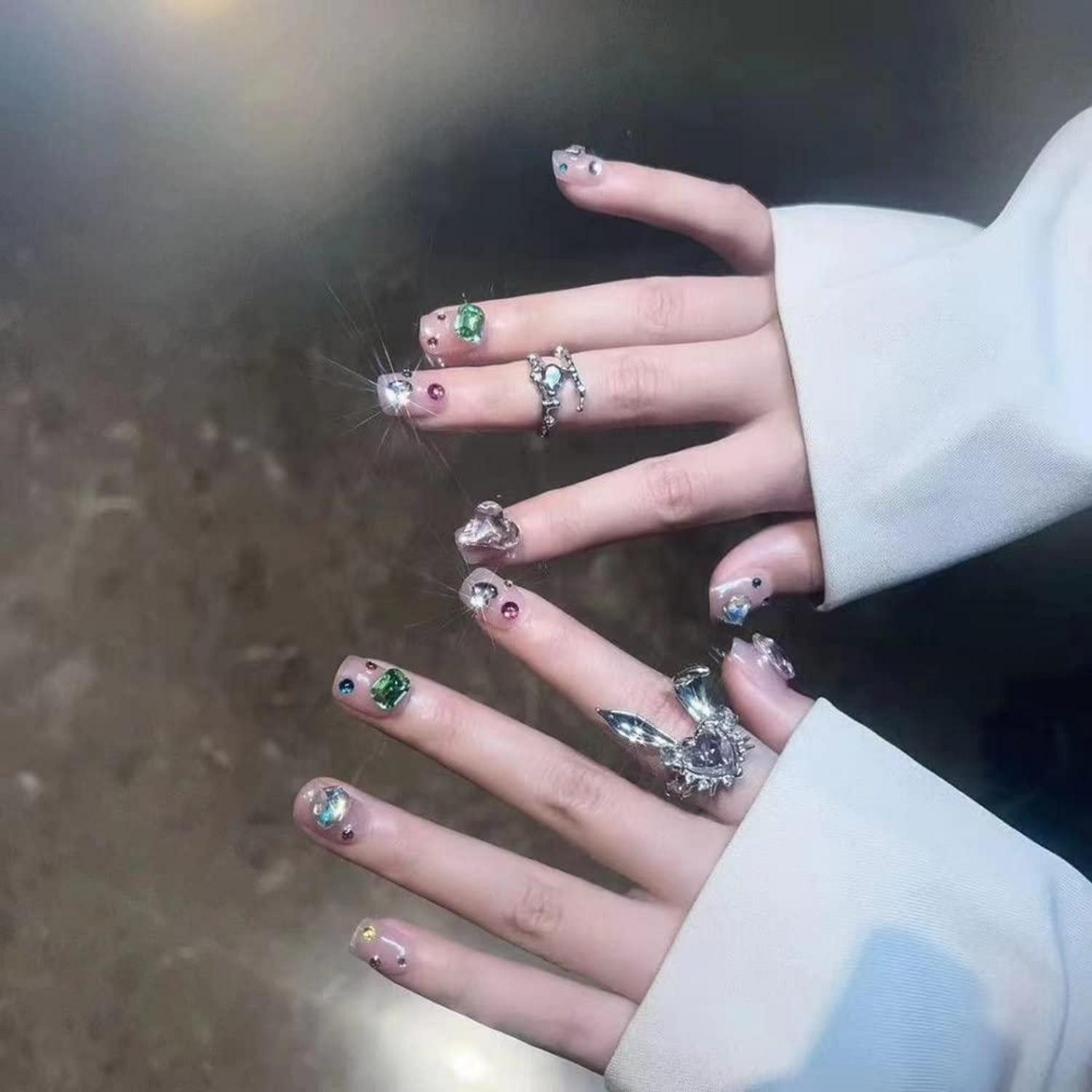 LuxusKollektion Kunstfingernägel Künstliche Nägel handbemalt kurz rosa Strass wiederverwendbar 10er