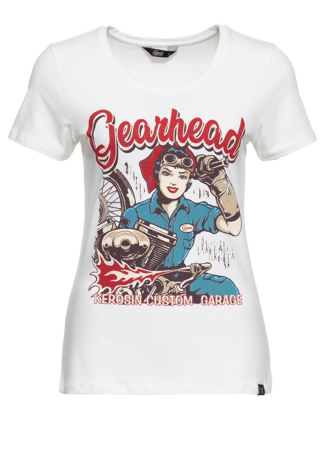 QueenKerosin Print-Shirt Gearhead (1-tlg) mit Frontprint und Rundhalsausschnitt. Reduzierter Preis € 24,99. Unverbindliche Preisempfehlung € 29,99