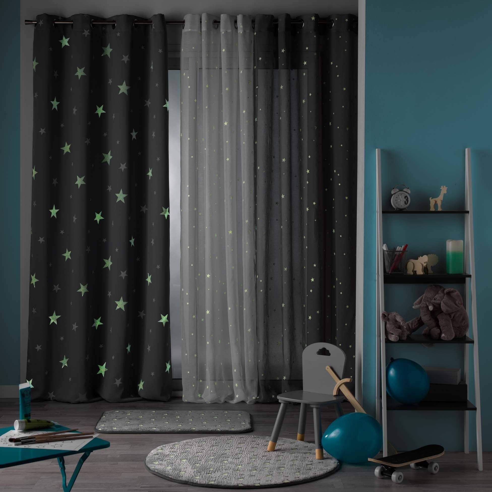Douceur d'intérieur Vorhang Ösenvorhang mit Sternen FLUO NIGHT, leuchtet im Dunkeln, 140 x 240 cm (1 St), Schlaufen, modern