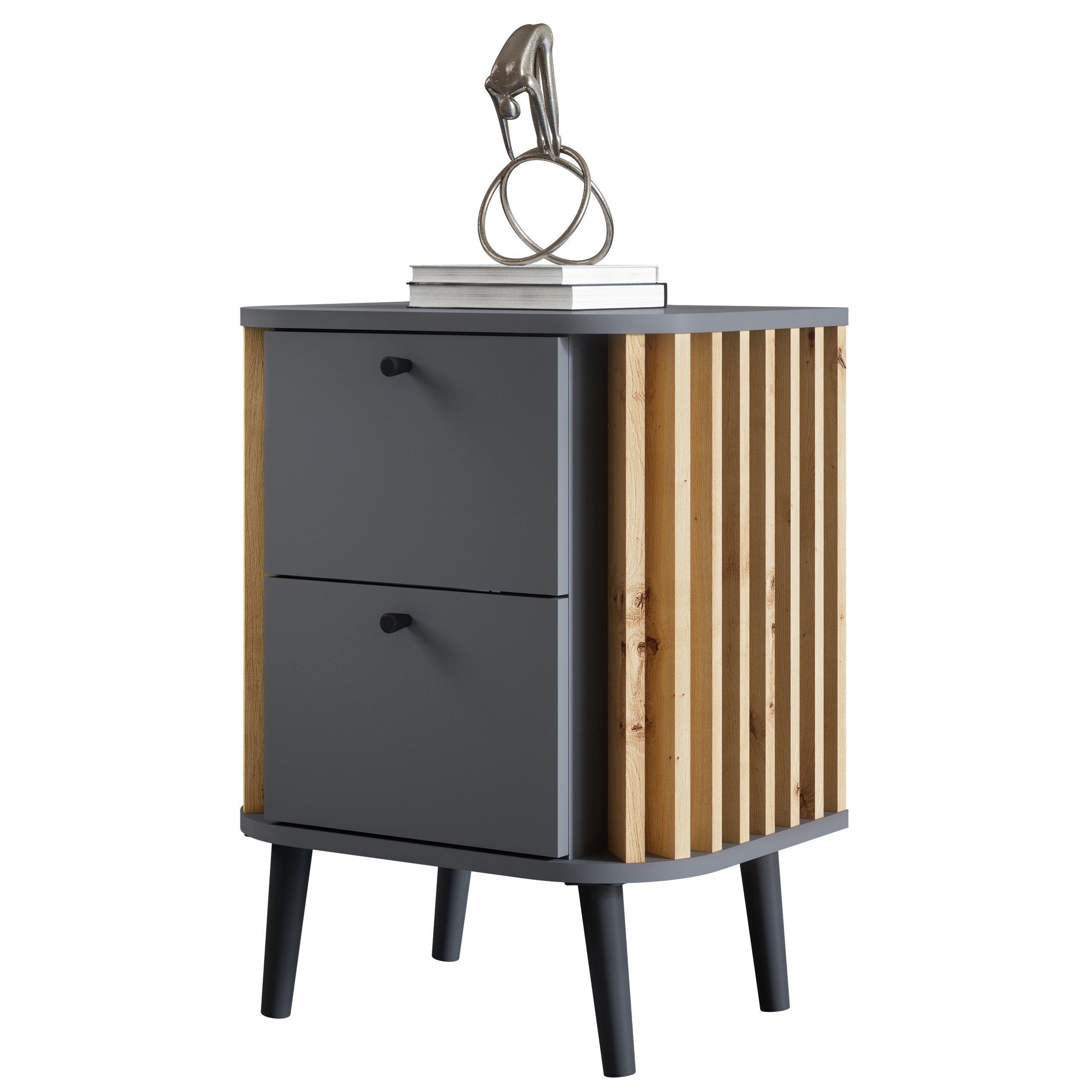Newroom Nachttisch Zak, Grau Nachttisch Modern Wandpaneel Elegant Nachtschrank Schlafzimmer
