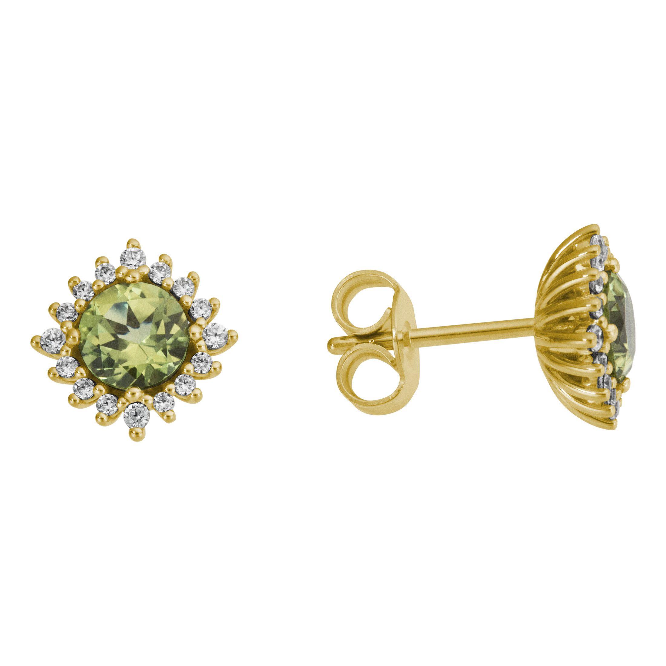 Firetti Paar Ohrstecker Schmuck Geschenk Gold 333 Ohrschmuck Ohrringe Blume, mit Peridot - mit Brillanten