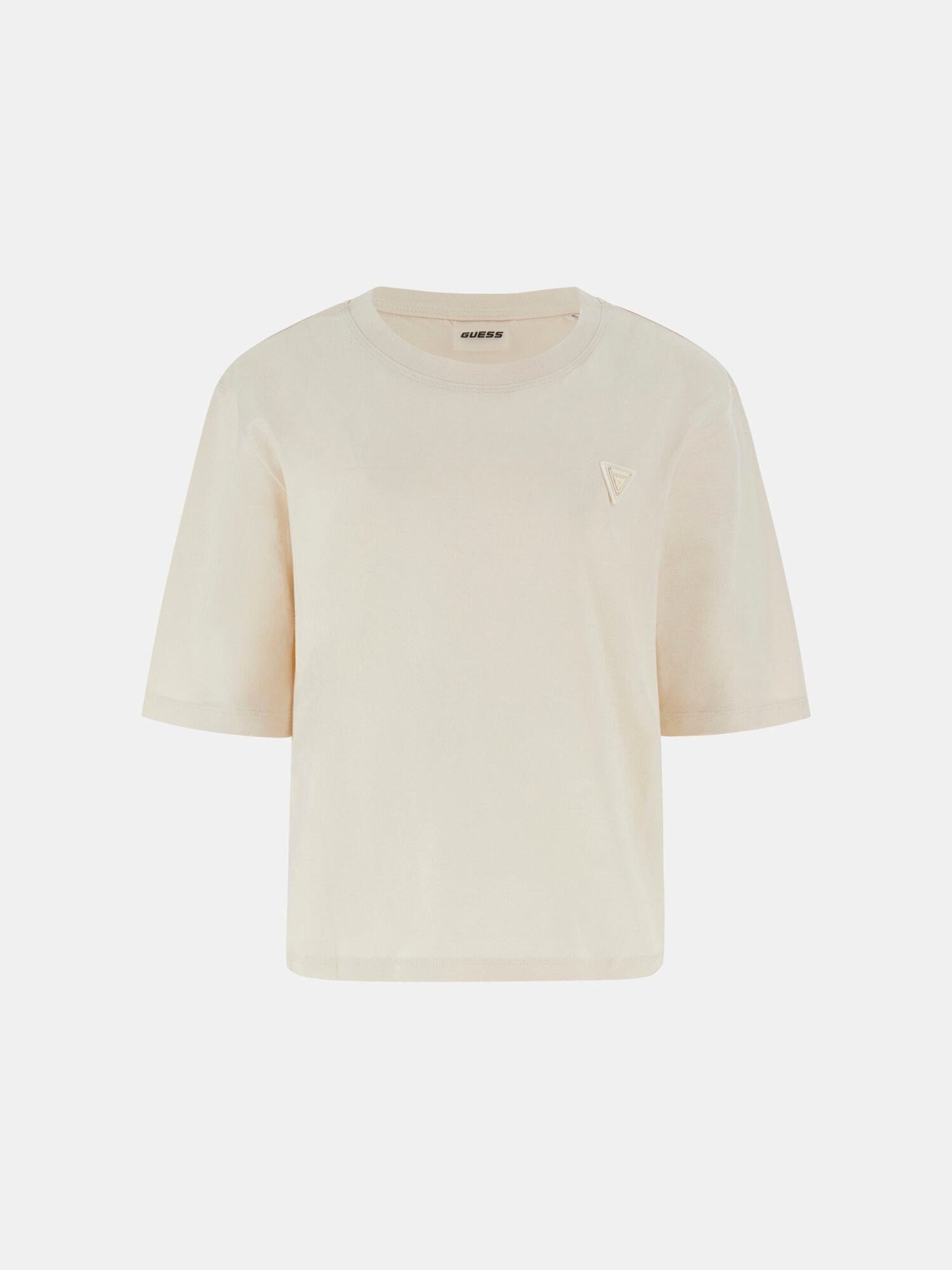 Guess Kurzarmshirt - Boxy T-Shirt aus Baumwolle mit Logo - Damen Boxy T-Shirt aus Baumwolle mit Logo-Patch