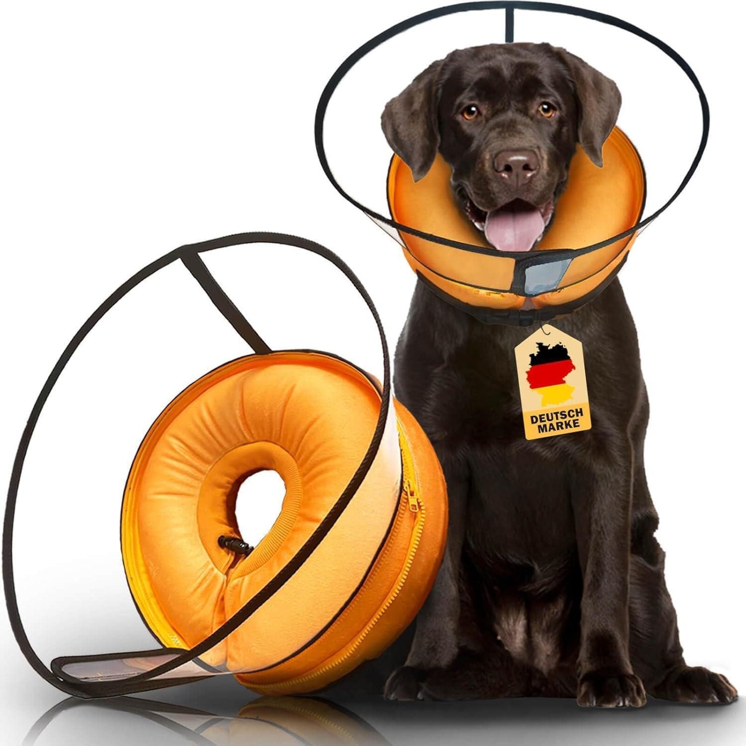 LuxusKollektion Schutzkragen Halskrause aufblasbar 2in1 Hund mittel groß Leckschutz Orange Size 1, Kunststoff