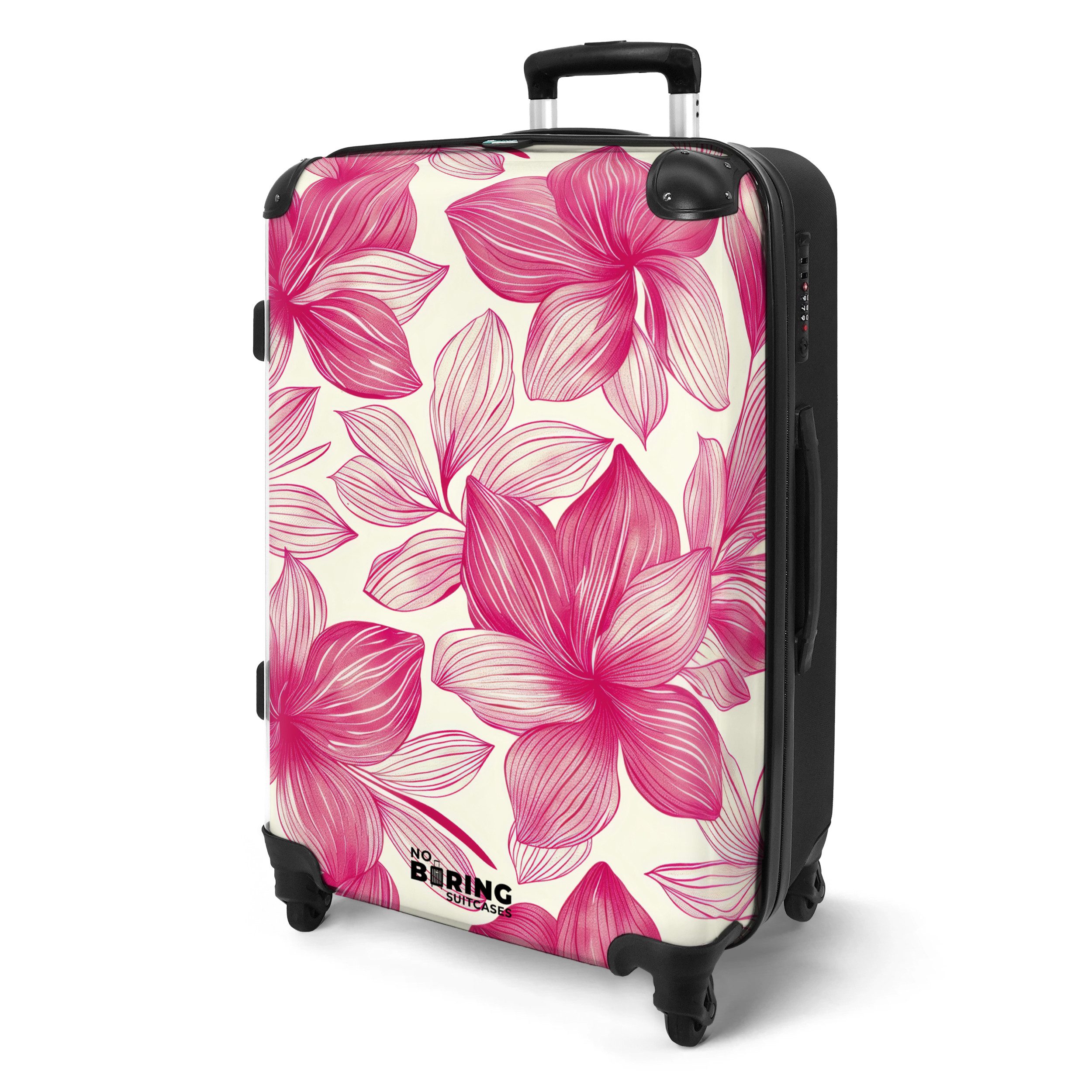 NoBoringSuitcases.com© Hartschalen-Trolley Weiß mit rosa Blüten günstig online kaufen