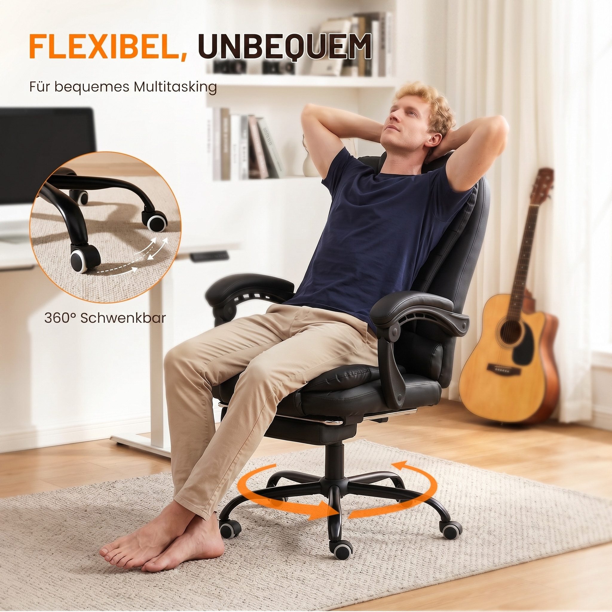 oyajia Bürostuhl Ergonomischer Bürostuhl Massage Chefsessel Drehstuhl Gaming Büro Stuhl (Bürostuhl mit extra Polsterung Home Office Chair im Lederoptik-Design), – Bild 4 von 5