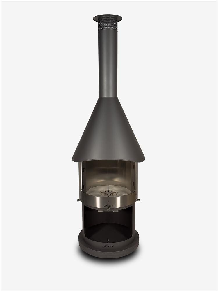 Firestar Gartenkamine Grillkamin DN 700 Swing Glas 3. Generation NEU Edelstahl dunkelgrau Grillkamin