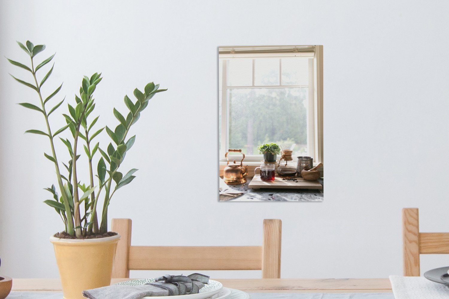 OneMillionCanvasses® Leinwandbild Sukkulente Pflanze Gemälde, cm 20x30 bespannt Zackenaufhänger, Leinwandbild einer inkl. St), auf fertig Küchenfensterbank, (1