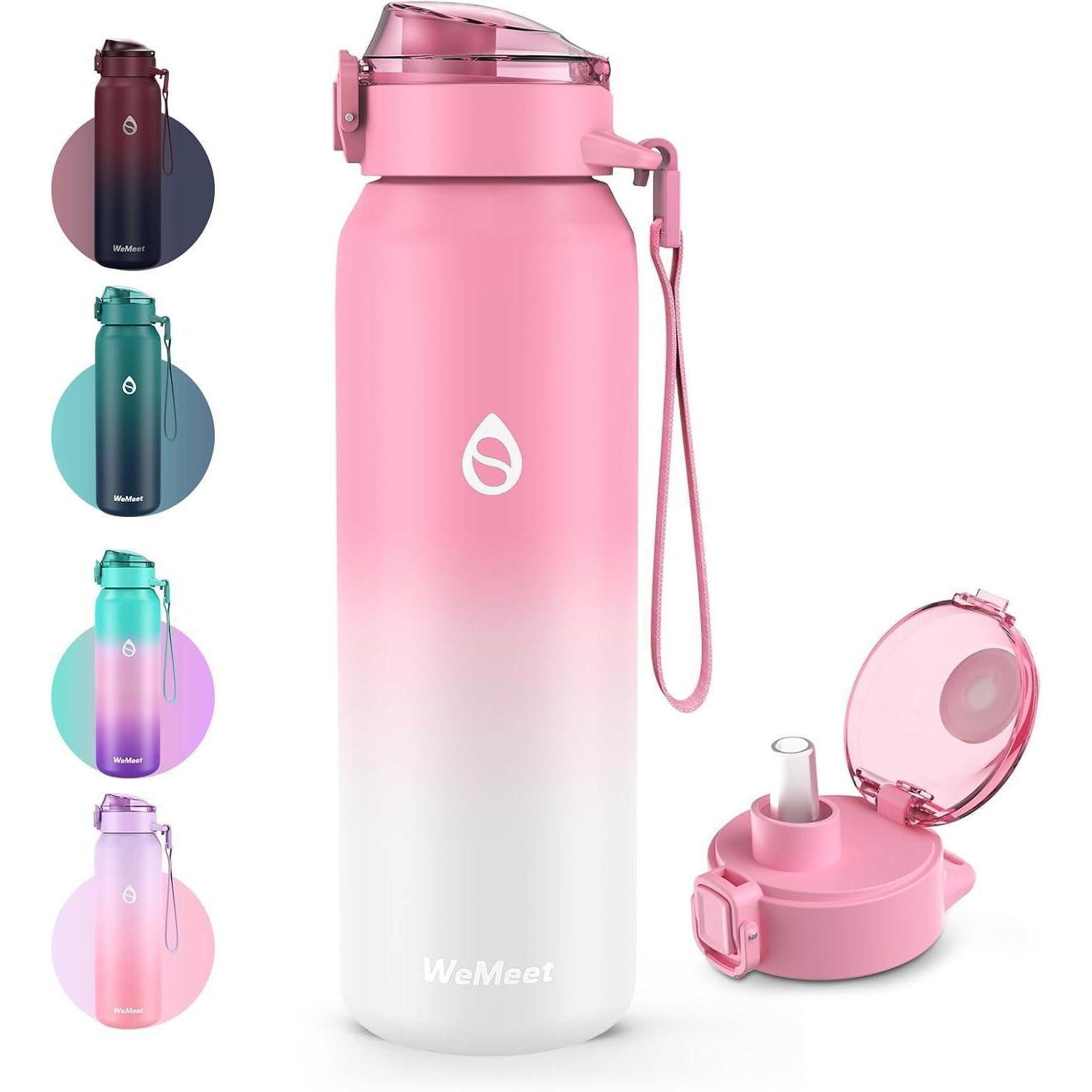 Thermoflasche Trinkflasche Edelstahl 500ML Rosa Weiss