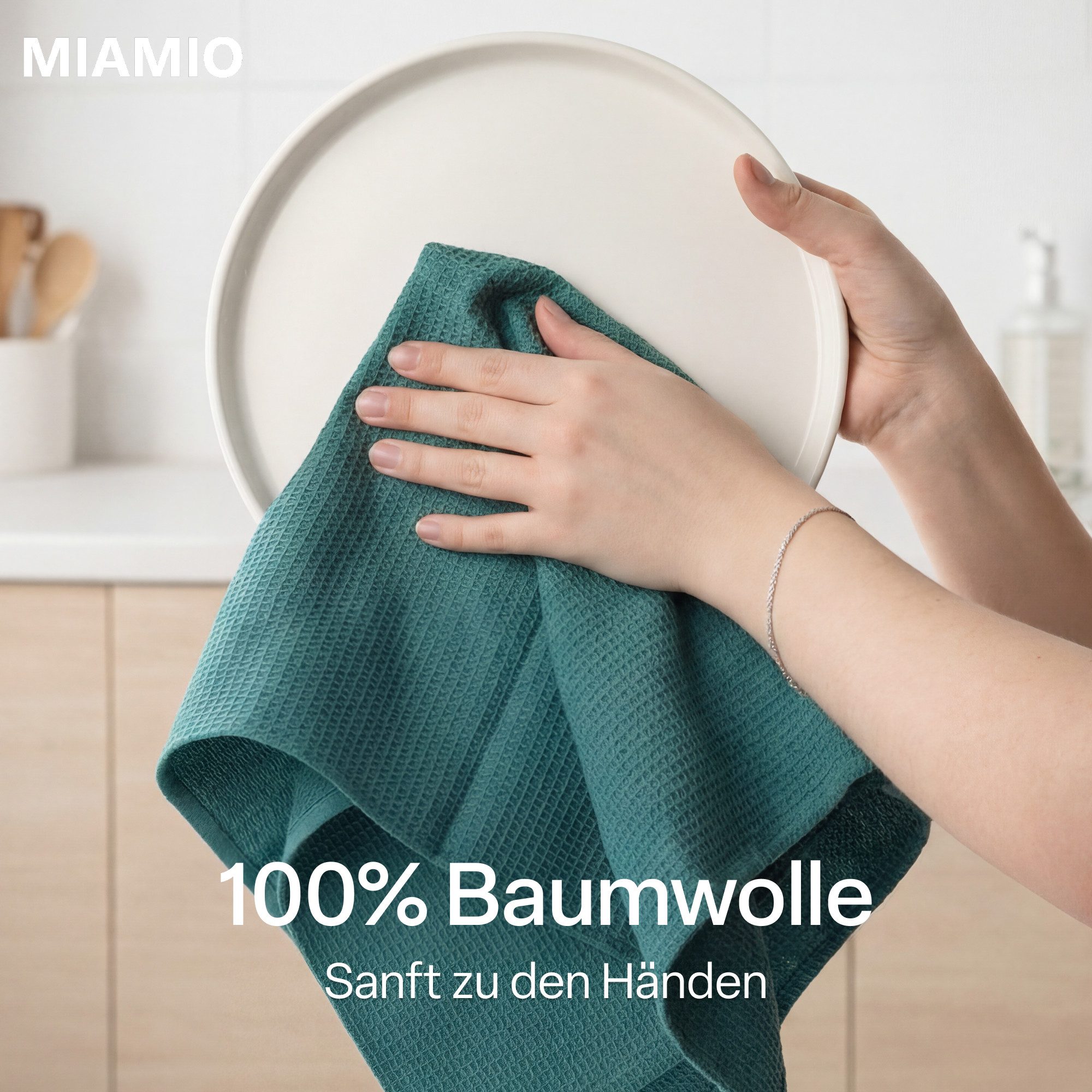 MiaMio Geschirrtuch Geschirrtücher Baumwolle 4er Set 65x47 cm Waffelstruktur Dunkelgrün, (Set, 4-tlg), Waffelstruktur, 65 x 47 cm – Bild 2 von 5