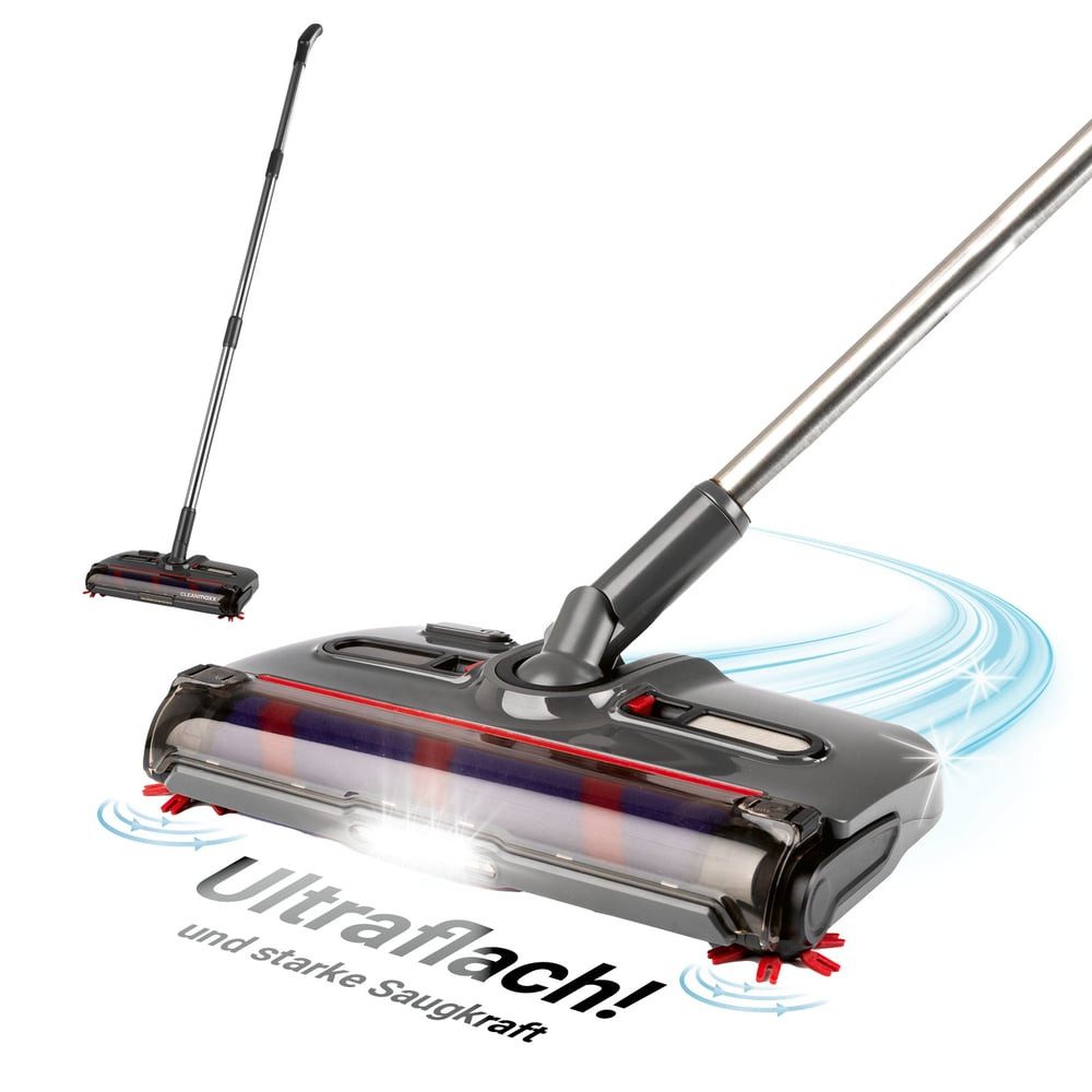 CLEANmaxx Akkubesen mit Licht 3,7V grau ideal in Ecken, 15 W, Reinigung für Teppich Fliesen Laminat mit 300-ml Schmutzbehälter