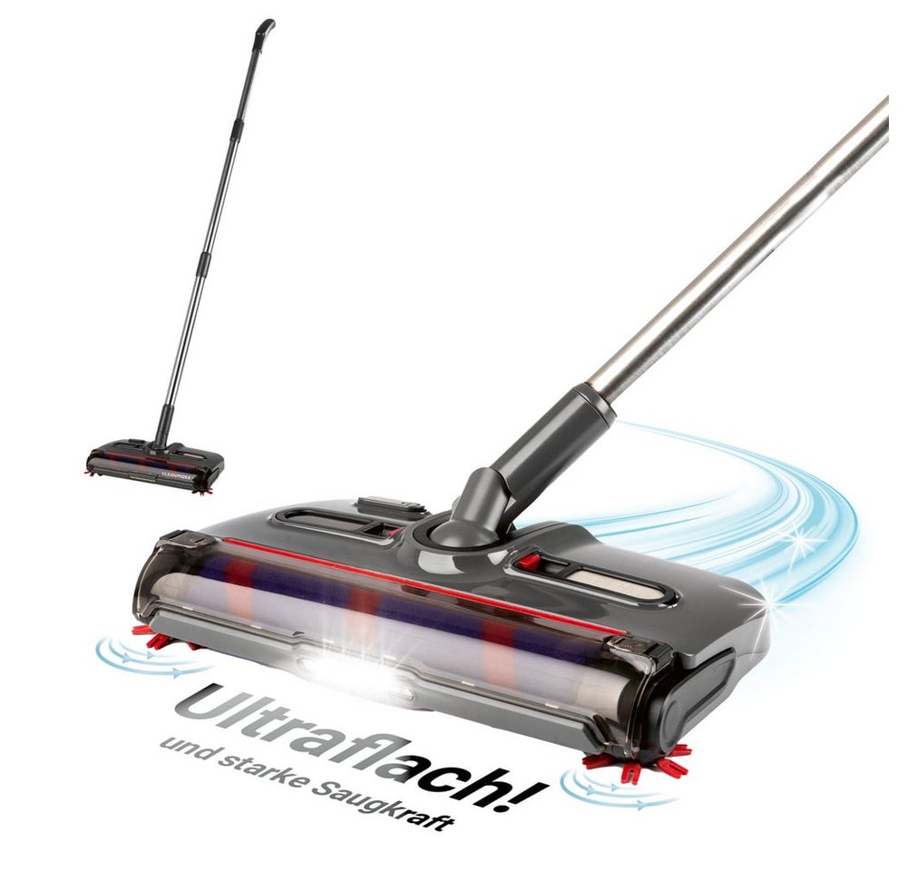 CLEANmaxx Akkubesen mit Licht 3,7V grau ideal in Ecken, 15 W, Reinigung für Teppich Fliesen Laminat mit 300-ml Schmutzbehälter