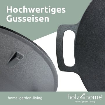 holz4home Grillplatte Gusseisen Rund ⌀44 I 3-beinig schraubbar (inkl. Handschuhe), Gusseisen