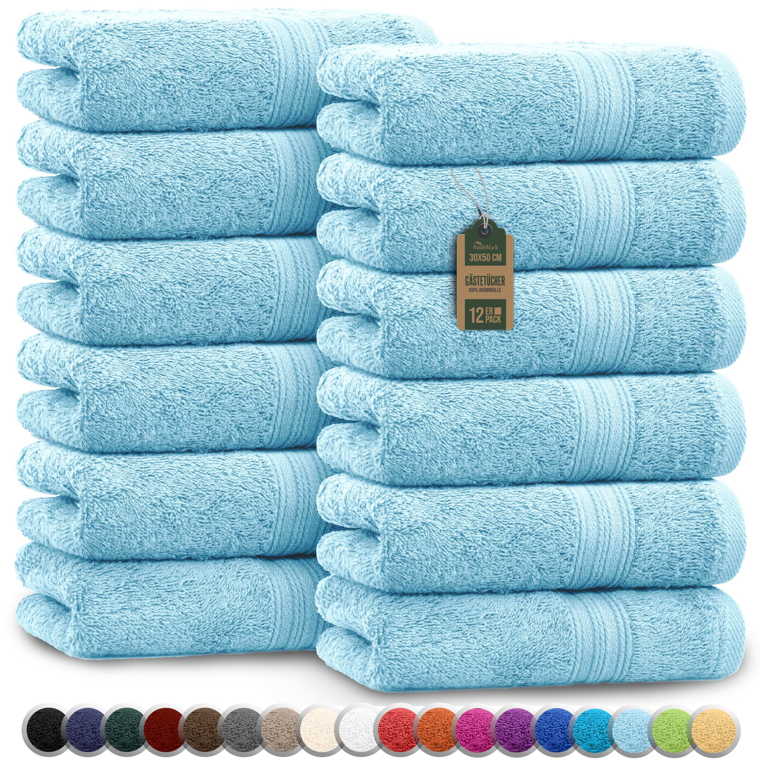 NatureMark Gästehandtuch Gästetuch 500gsm, 100% Baumwolle (12-St), Gästehandtuch Premium Qualität, 30x50cm, Hell blau