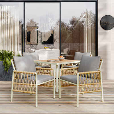 Flieks Balkonset, Garten-Essgruppe Rattan Gartenmöbel Esstisch-Set 4 Stühle mit Tisch
