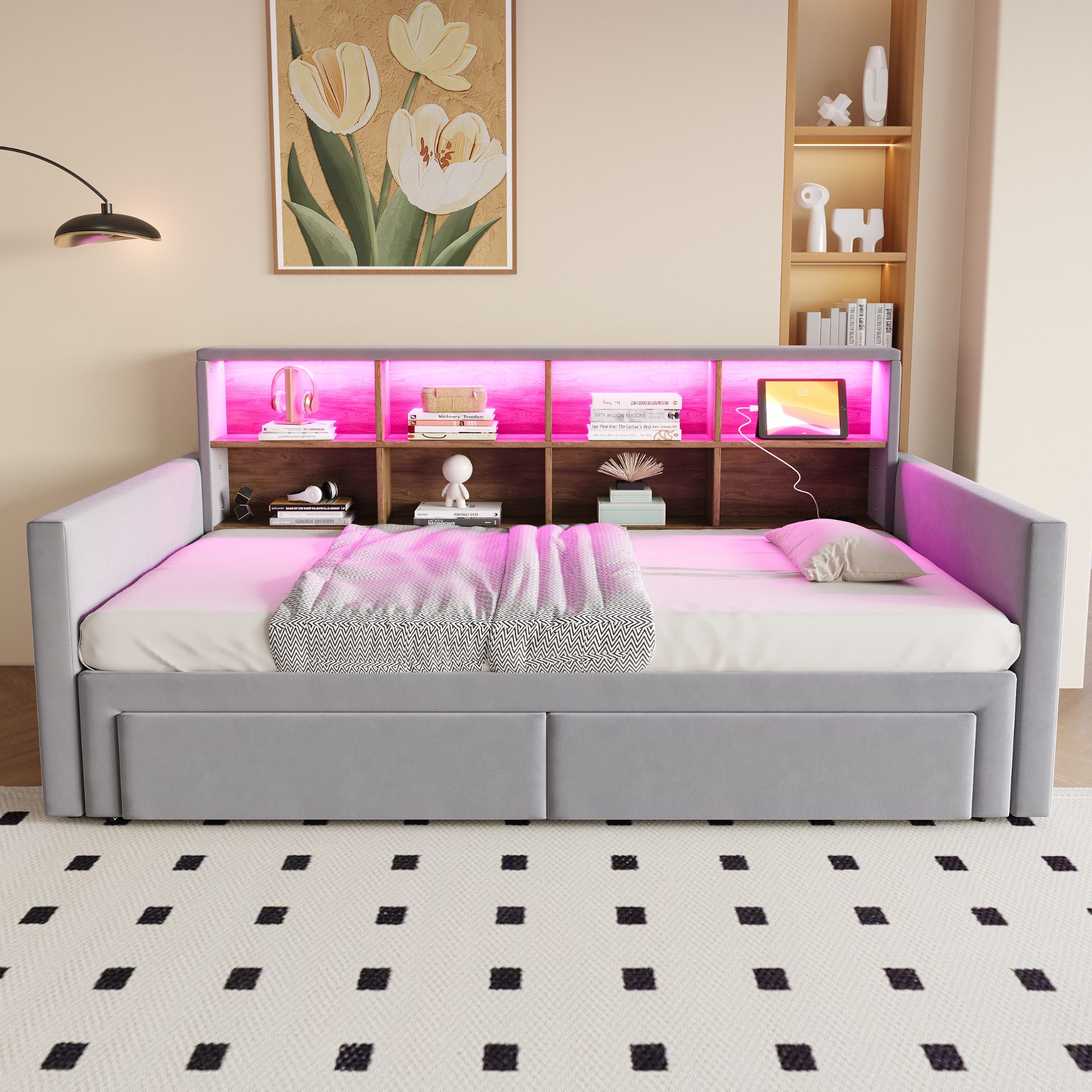 Merax Daybett 90/180×190cm mit LED-Lichtleiste und Ladeanschlüssen (Polster günstig online kaufen