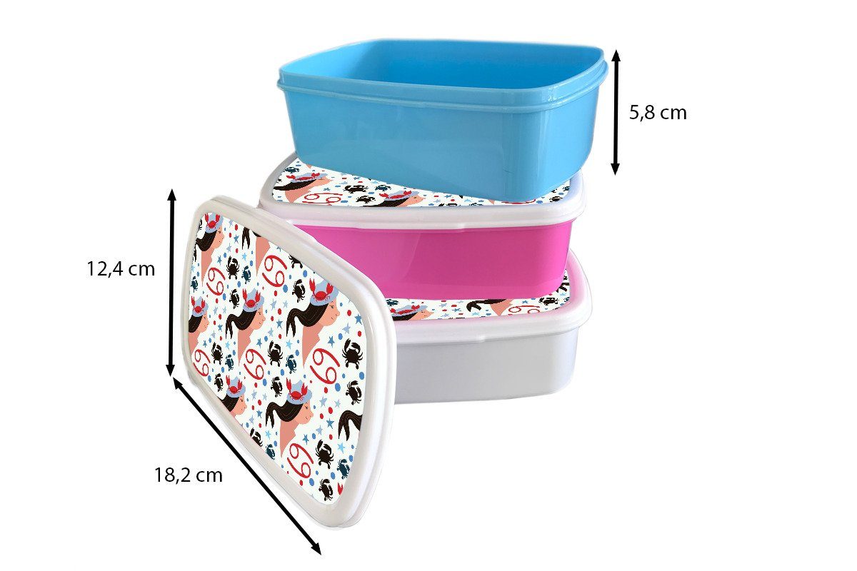 MuchoWow Lunchbox Tierkreiszeichen und Erwachsene, Mädchen - Jungs und Brotbox für weiß - für (2-tlg), Kinder Muster, Krebs Brotdose, Kunststoff