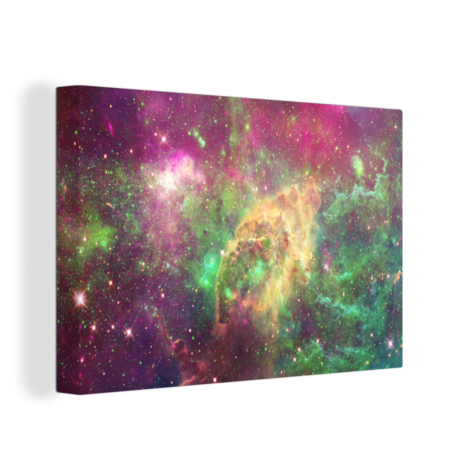 Leinwandbild St), cm - - Sterne, OneMillionCanvasses® Weltraum Wandbild Grün 30x20 (1 Leinwandbilder, Aufhängefertig, Wanddeko,