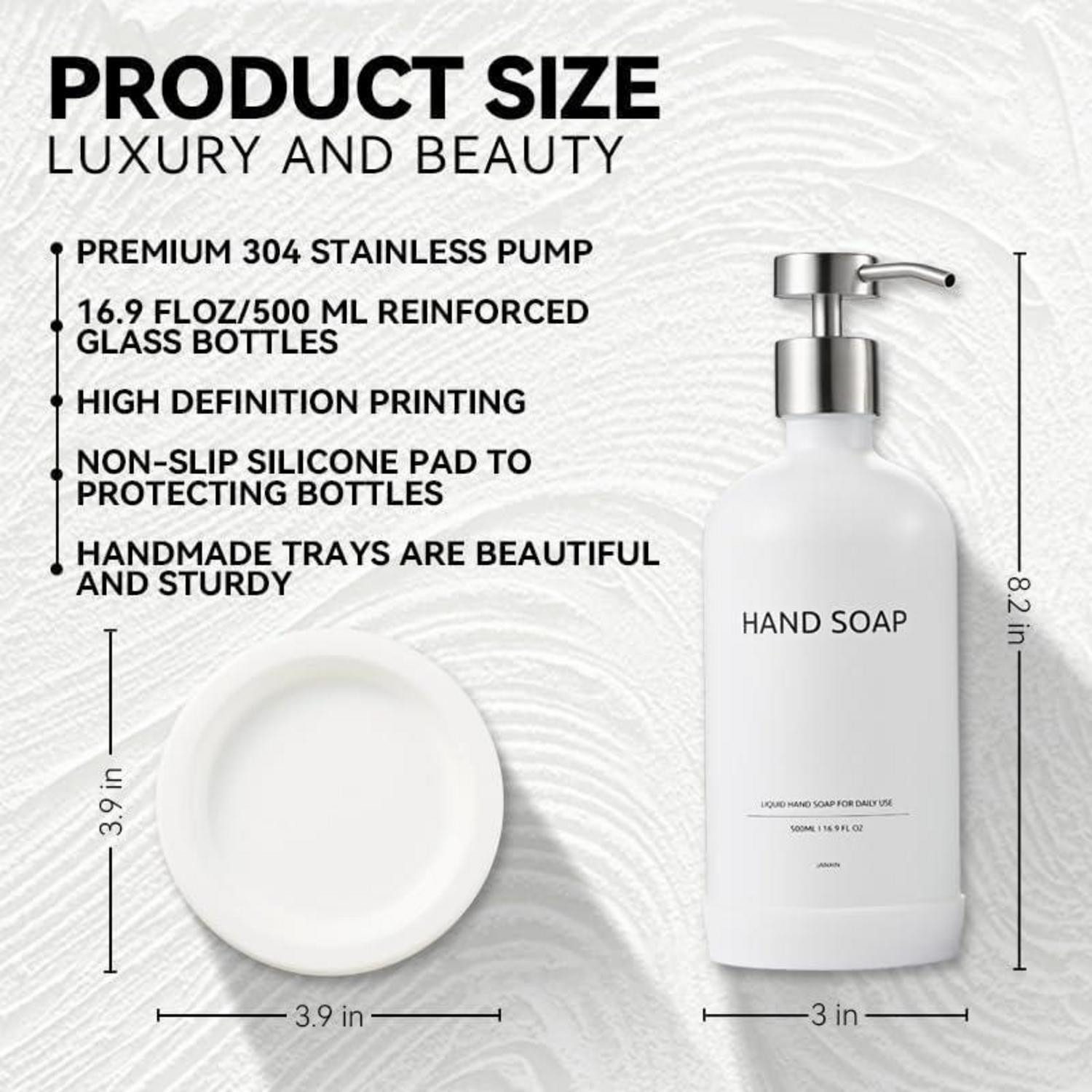 LuxusKollektion Seifenspender Glas Seifenspender mit Keramikschale Weiss 500ml – Bild 2 von 5