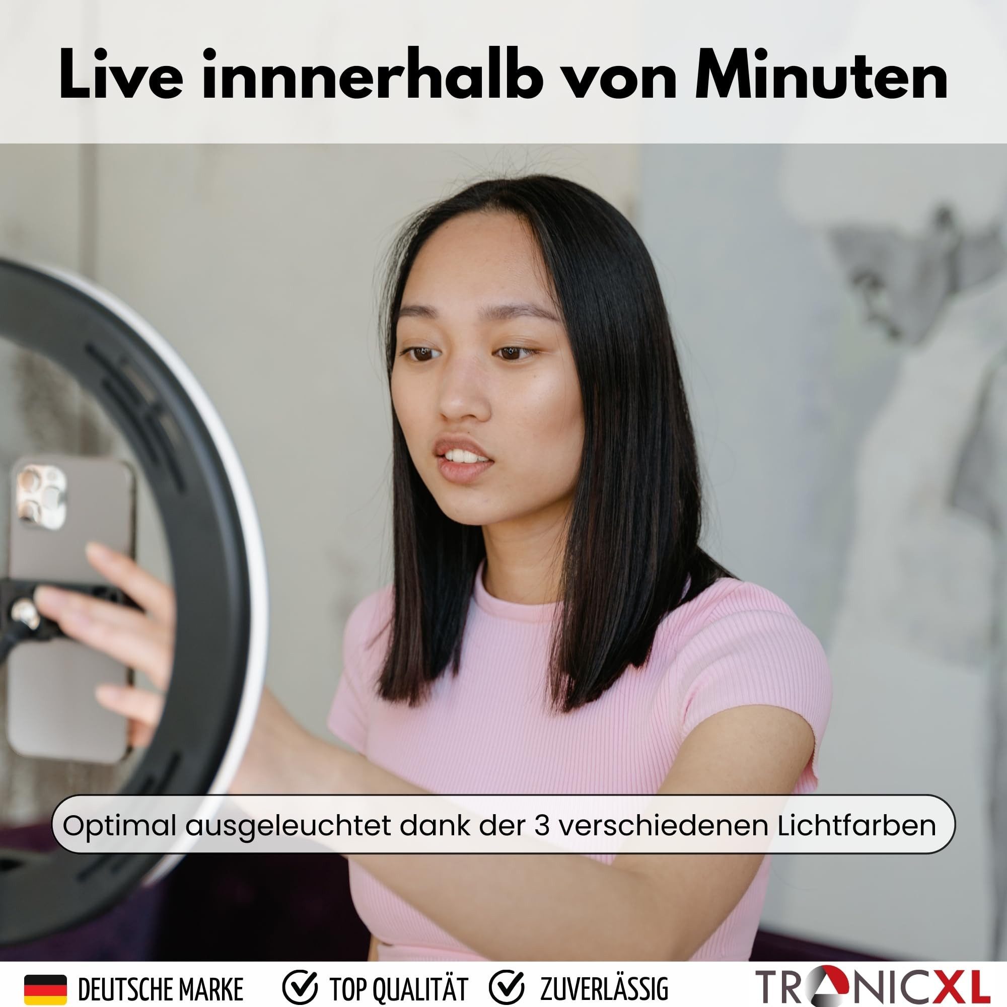 TronicXL Ringlicht Ringlicht mit Saugnapf Halterung Handy Halter für iPhone Smartphone, Ring Light Ständer für YouTube Video Stream TikTok