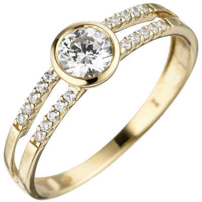 Schmuck Krone Fingerring Damenring aus 333 Gelbgold mit 21 Zirkonia, Gold 333