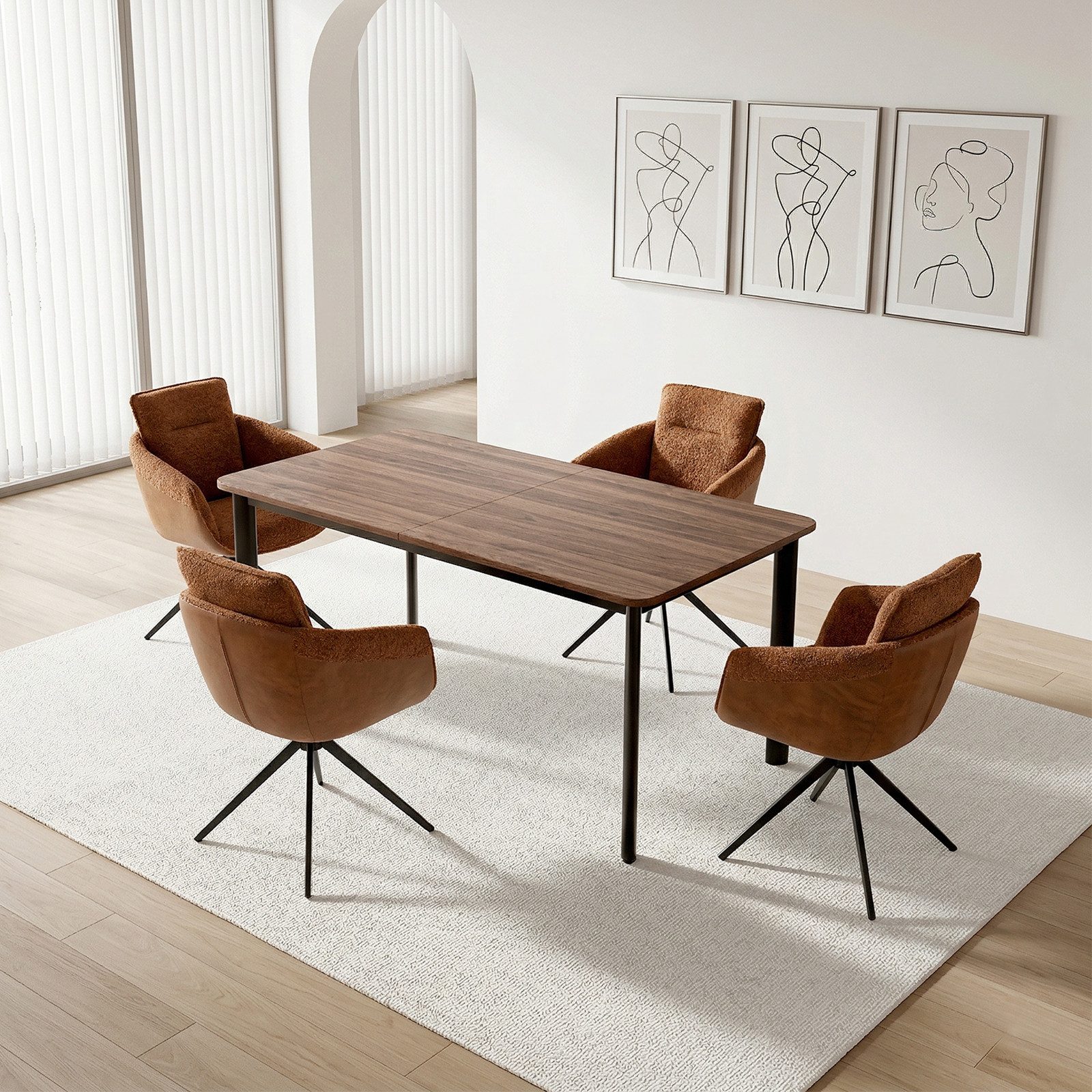 Jiexi Essgruppe Tisch-und Stuhlset, Ausziehbarer Esstisch (160–200 cm) mit 4-6 Stühlen