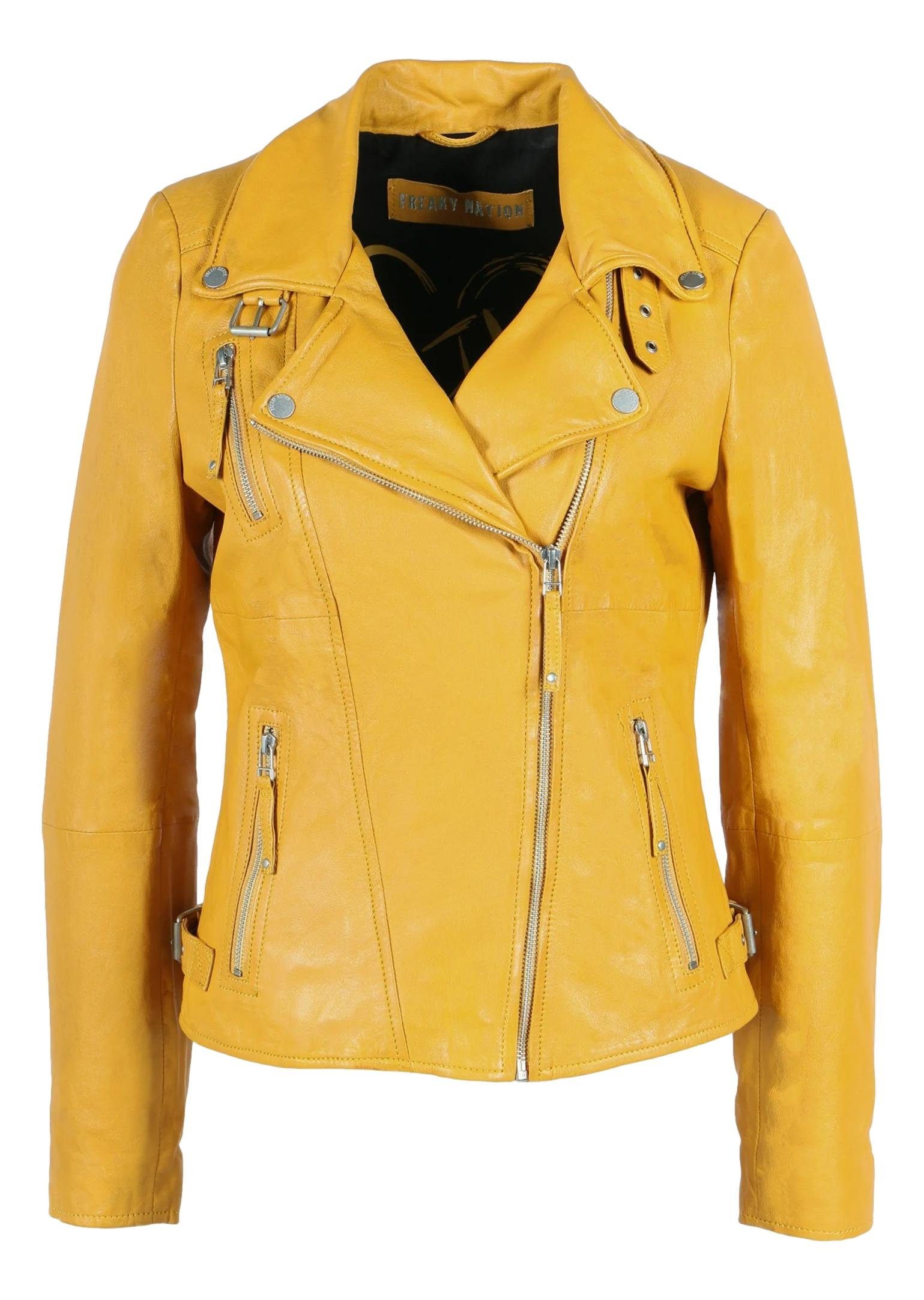 mit Reverskragen "Biker Lederjacke Freaky Riegel • Nation Bikerjacke Princess" •