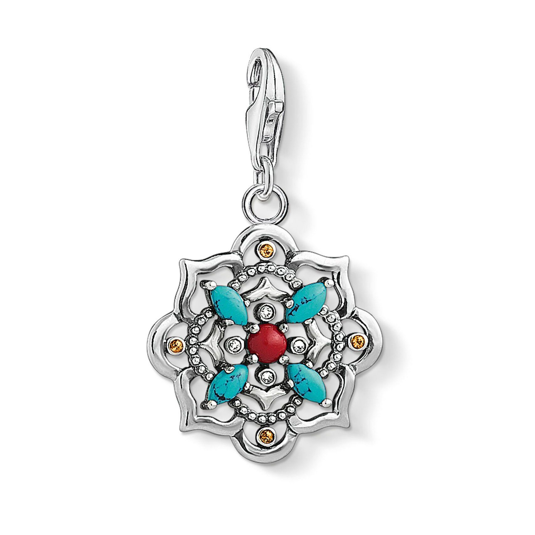 THOMAS SABO Charm Blume Ethno Lotosblume 1465-334-7 (inkl. Schmuckbox), Hochwertiger Steinbesatz