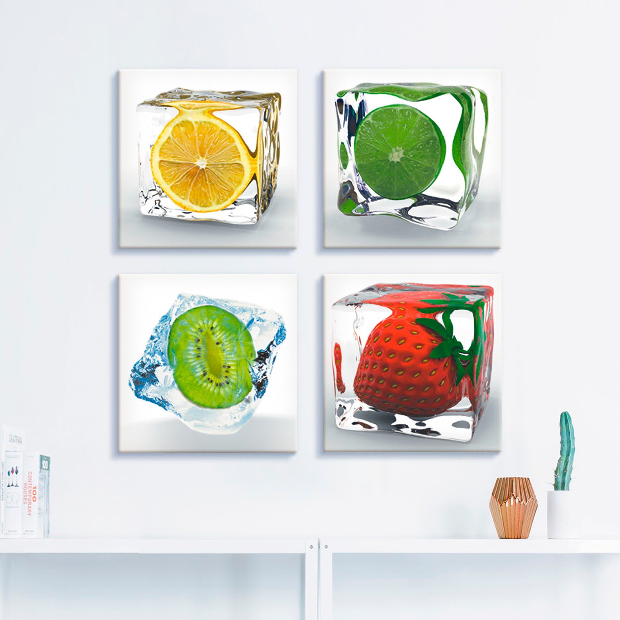 Eiswürfel, (4 verschiedene Set, 4er Leinwandbild Früchte St), im Lebensmittel Artland Größen