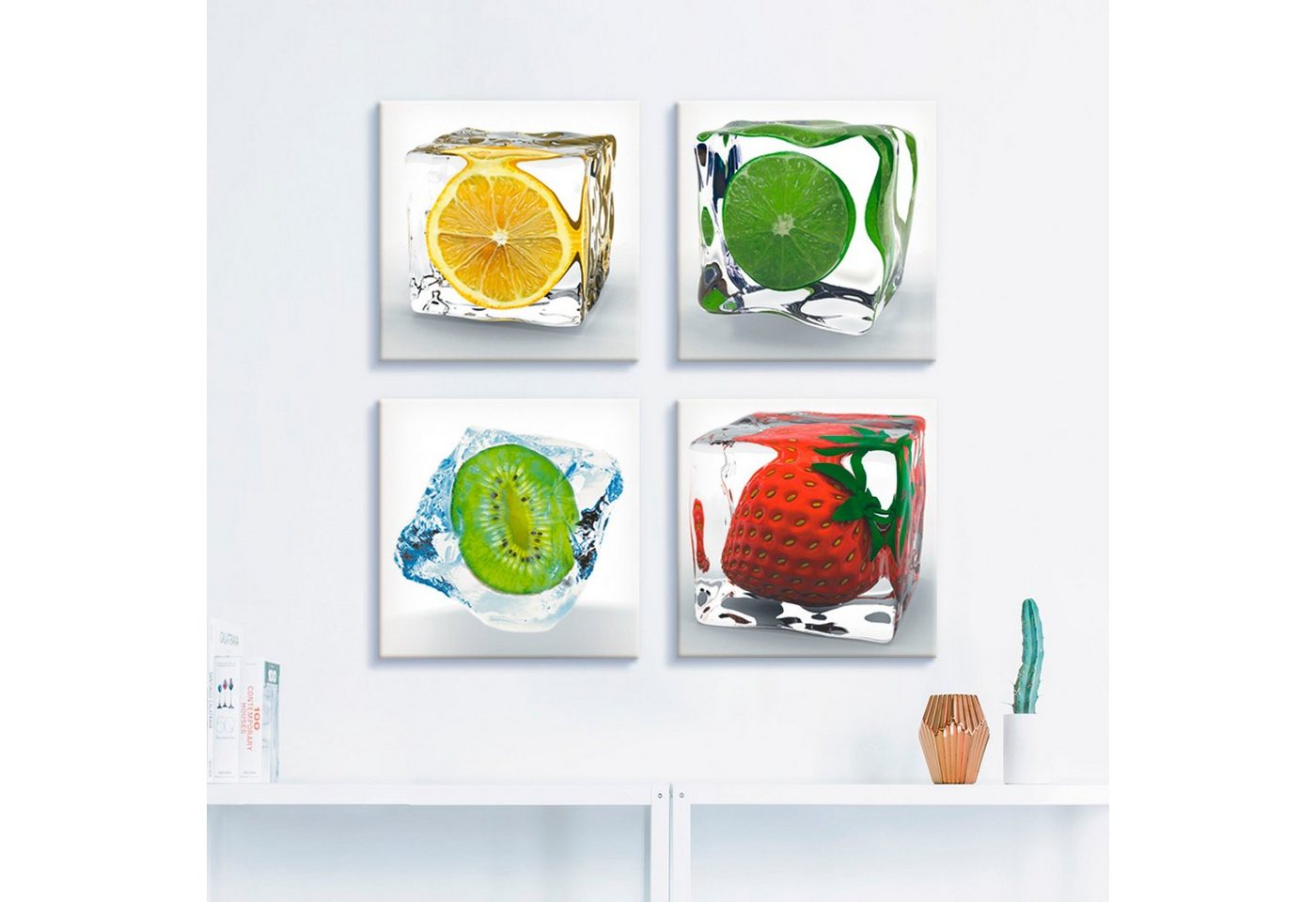 Artland Leinwandbild »Früchte im Eiswürfel«, Lebensmittel (4 Stück)-HomeTrends
