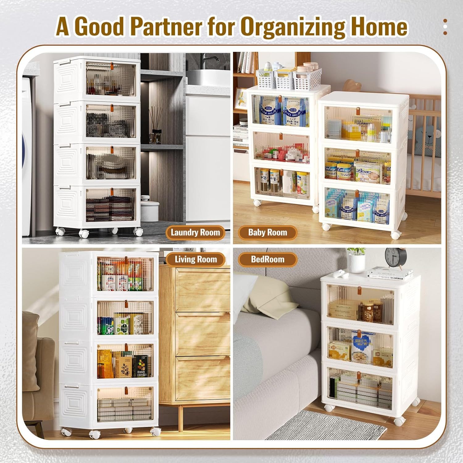 POPOLIC Aufbewahrungsbox Stapelbare Aufbewahrungsbox mit Rädern, Deckel (Kunststoff-Aufbewahrungsbox für Hausorganisation Schlafzimmer Wohnheimzimmer, 4 St., Bad Organizer Frischhaltedosen, für Büro, Küche & Wohnzimmer), Aufbewahrungsbox Große Stapelbare Aufbewahrungsbox Organisation