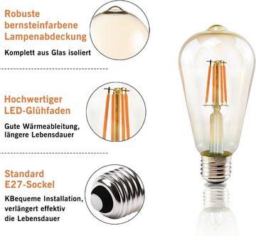 ZMH LED-Leuchtmittel E27 LED Lampe Glühbirne - Vintage Warmweiss Leuchtmittel Edison Birne, E27, 6 St., 2700k, 2700K Retro Beleuchtung Licht Gold Filament Glas