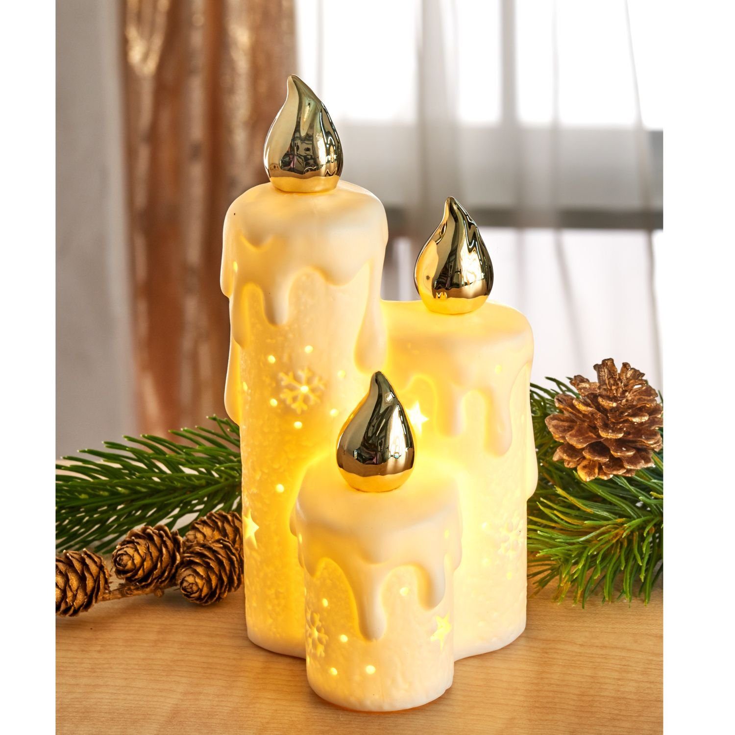 BURI Tafelkerze LED Keramik Kerzen Kerzentrio Weihnachtskerze Dekokerze Bat günstig online kaufen