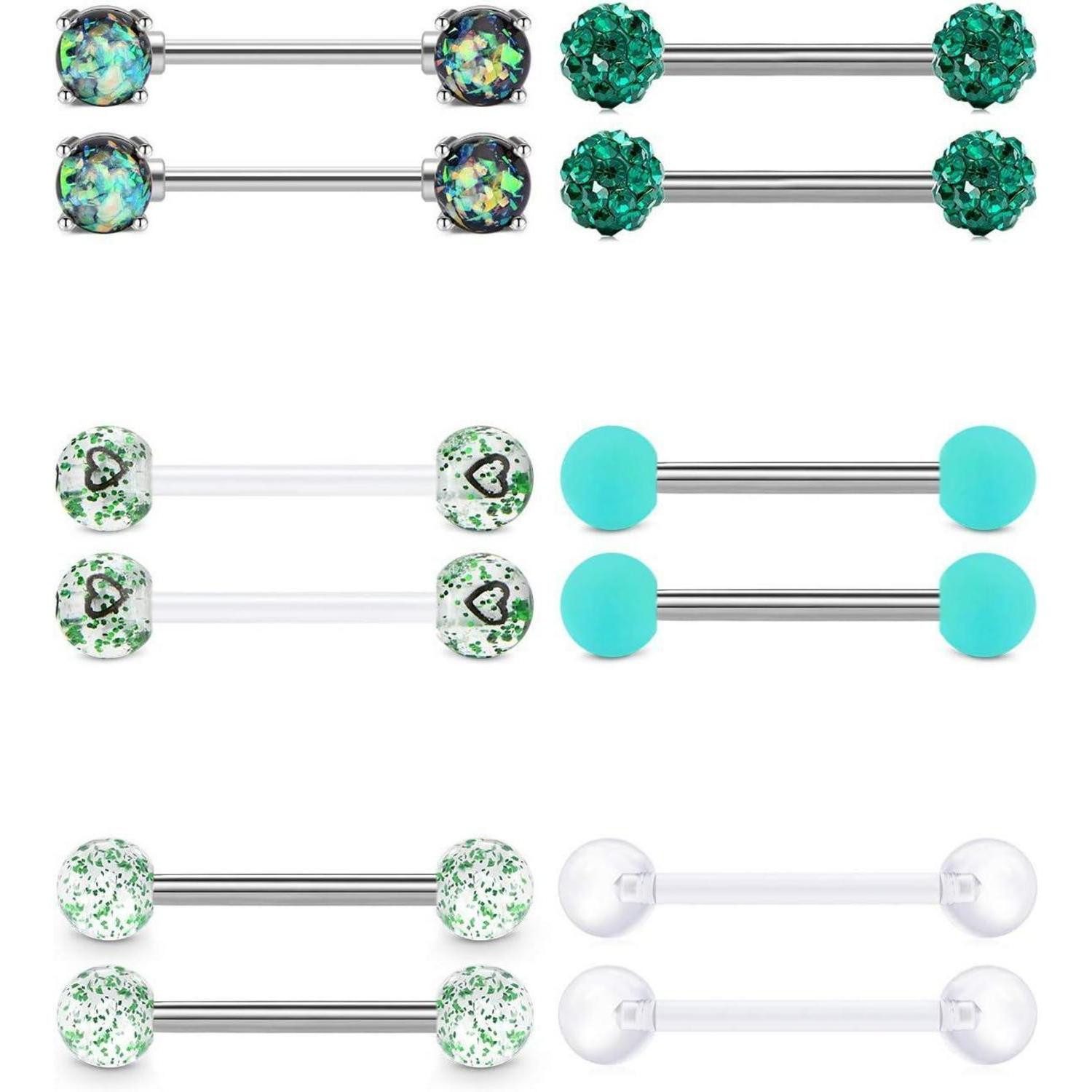 LuxusKollektion Brustwarzenpiercing Zungenpiercing Brustwarzenpiercing 14G Stahl Zirkon A-grün