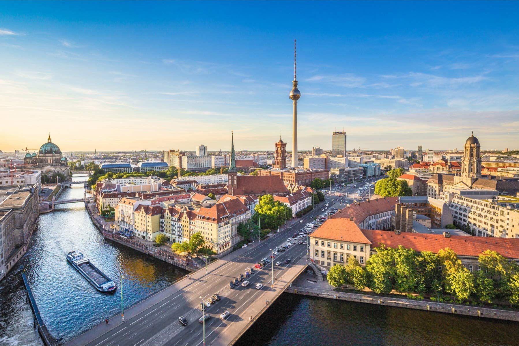 Muralo Fototapete Städte – Fototapete Wandtapete Vlies Wanddeko Wohnzimmer, bedruckt, Stadt – Berlin – Gebäude, 90 x 60 cm, Vlies
