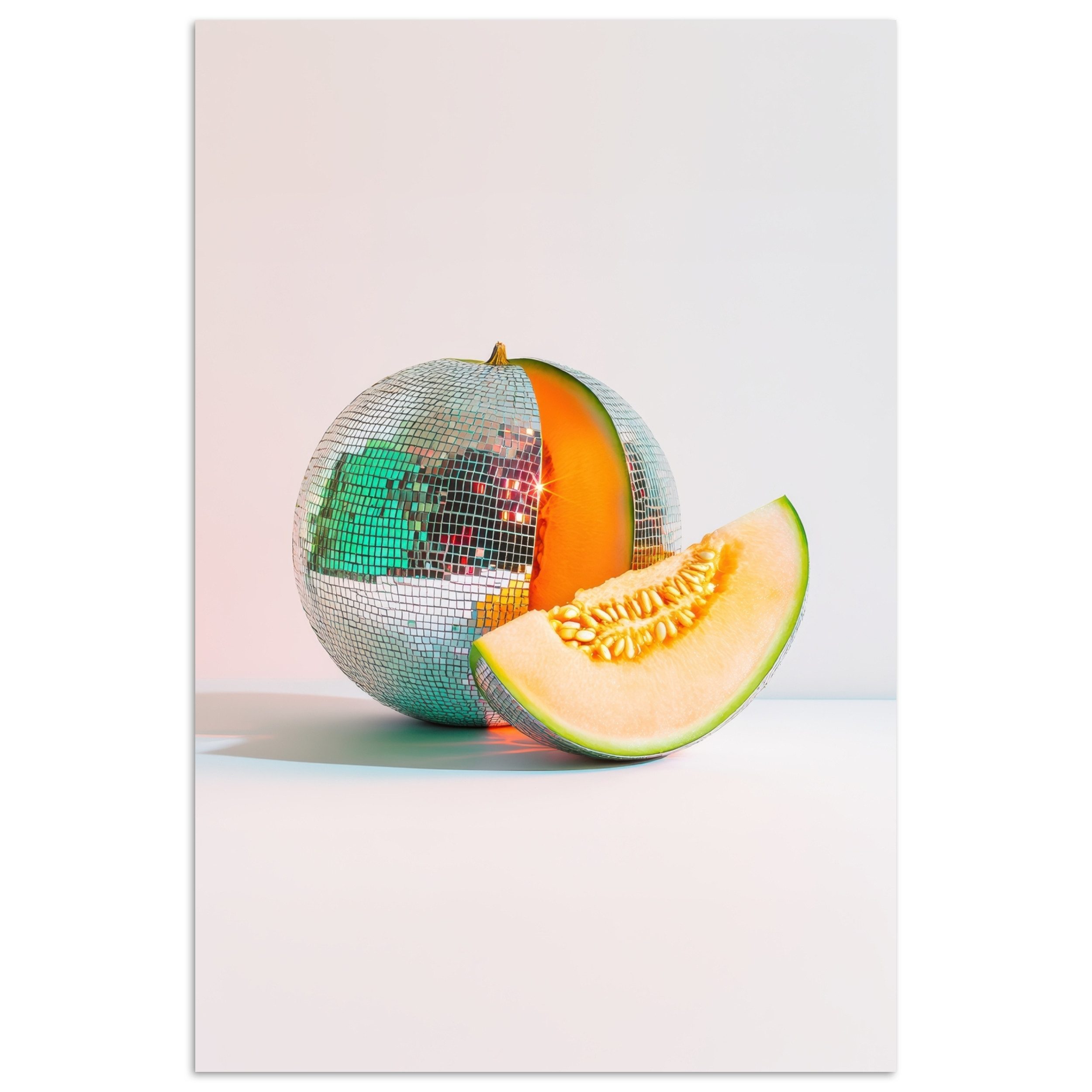 MuchoWow Poster Disco - Discoball - Melone - Pastell, (1 St), Poster ohne Rahmen, Wandbild, Wandposter, 20x30 cm