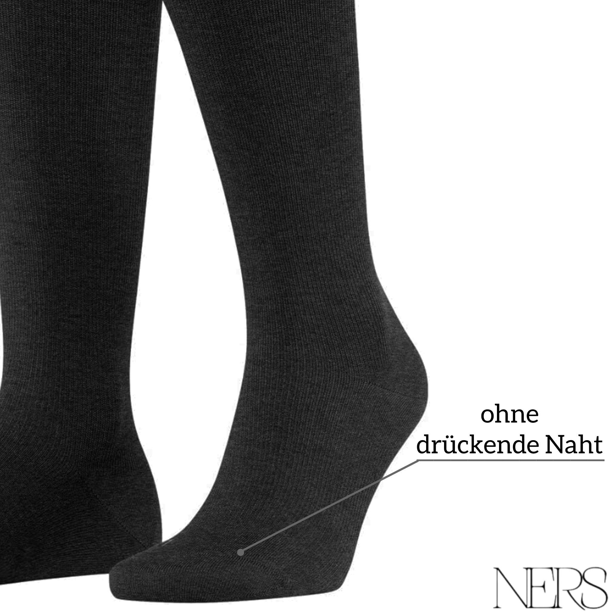 NERS Kniestrümpfe aus Merinowolle Damen & Herren ohne drückende naht, mit Komfortbund (6-Paar) Atmungsaktiv, Angenehm und Weich