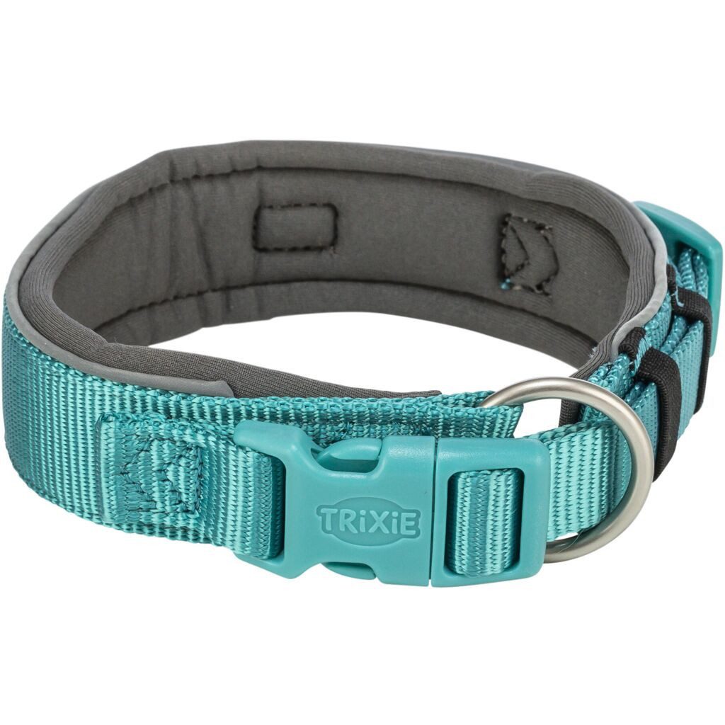 TRIXIE Hunde-Halsband Premium Halsband, extra breit - aqua/grafit - 40–48 cm/40 mm, Gurtband