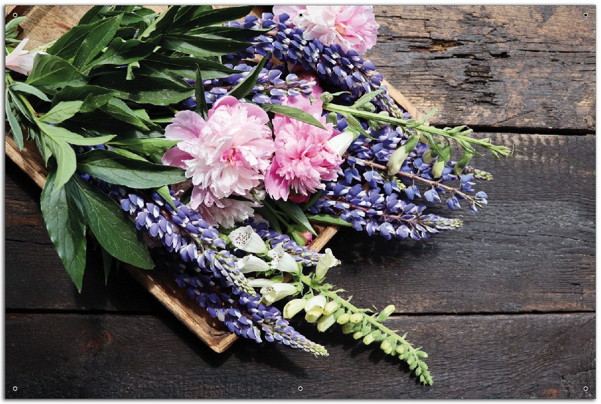 Wallario Sichtschutzzaunmatten Stillleben mit Frühlingsblumen