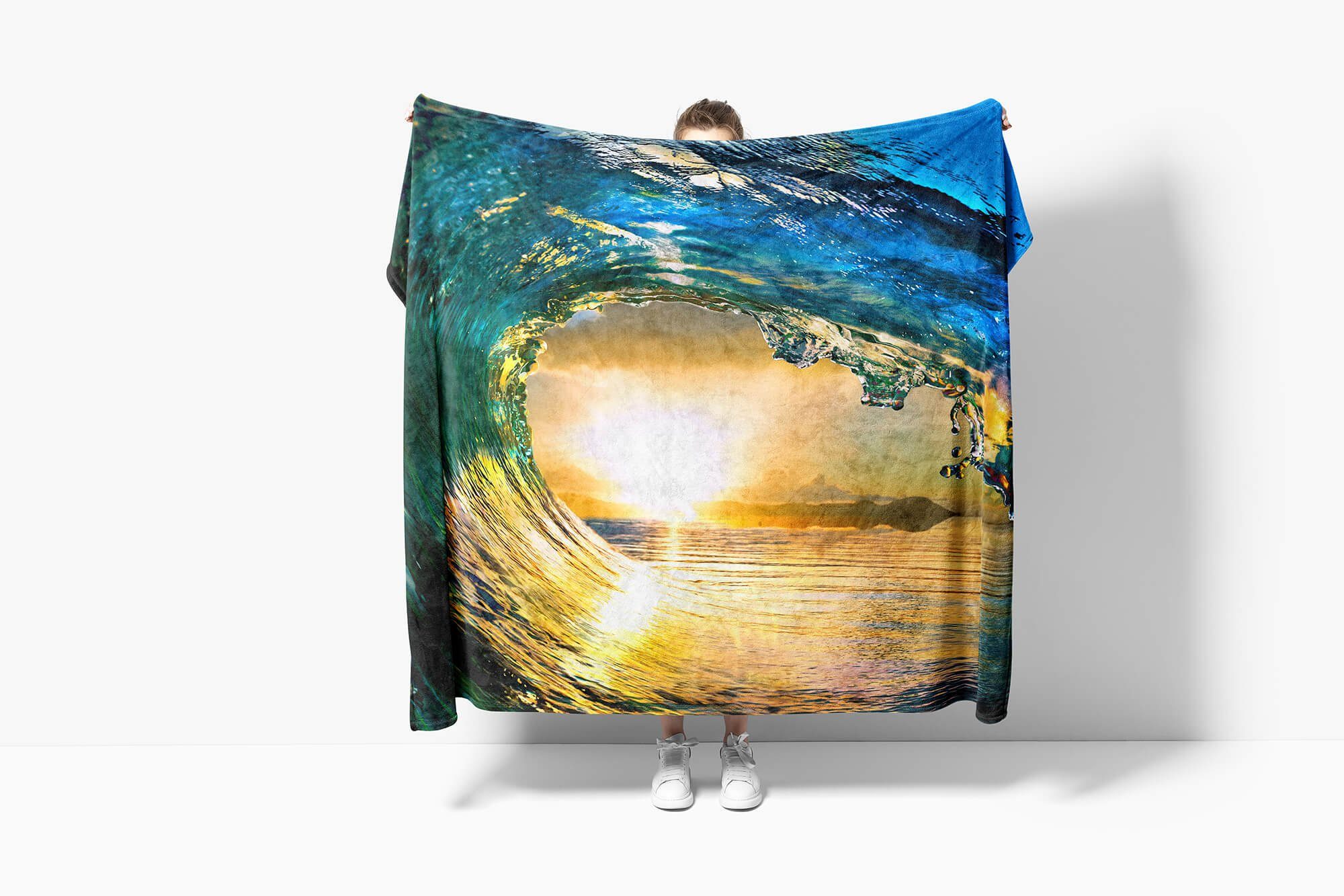 (1-St), Sinus Baumwolle-Polyester-Mix mit Kuscheldecke Fotomotiv Handtücher Handtuch Welle Meer Sonnenu, Strandhandtuch Art Handtuch Saunatuch