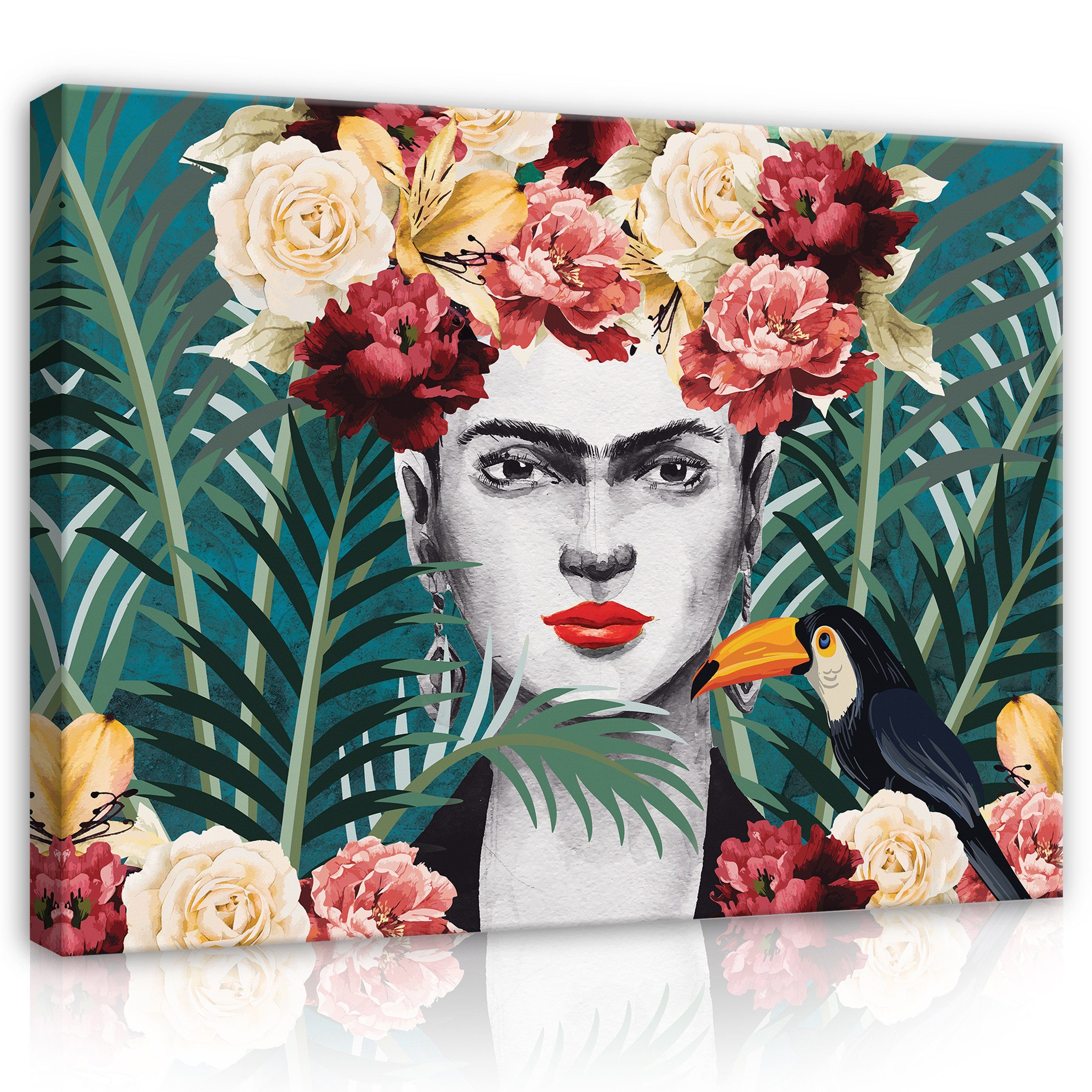 Wallarena Leinwandbild Frida Kahlo Blumen Kunst Moderne Wandbild Groß XXL Wandbilder Leinwandbilder Modern Canvas Kunstdruck Bild Auf Leinwand Bilder für Wohnzimmer Schlafzimmer, (Einteilig), Aufhängefertig