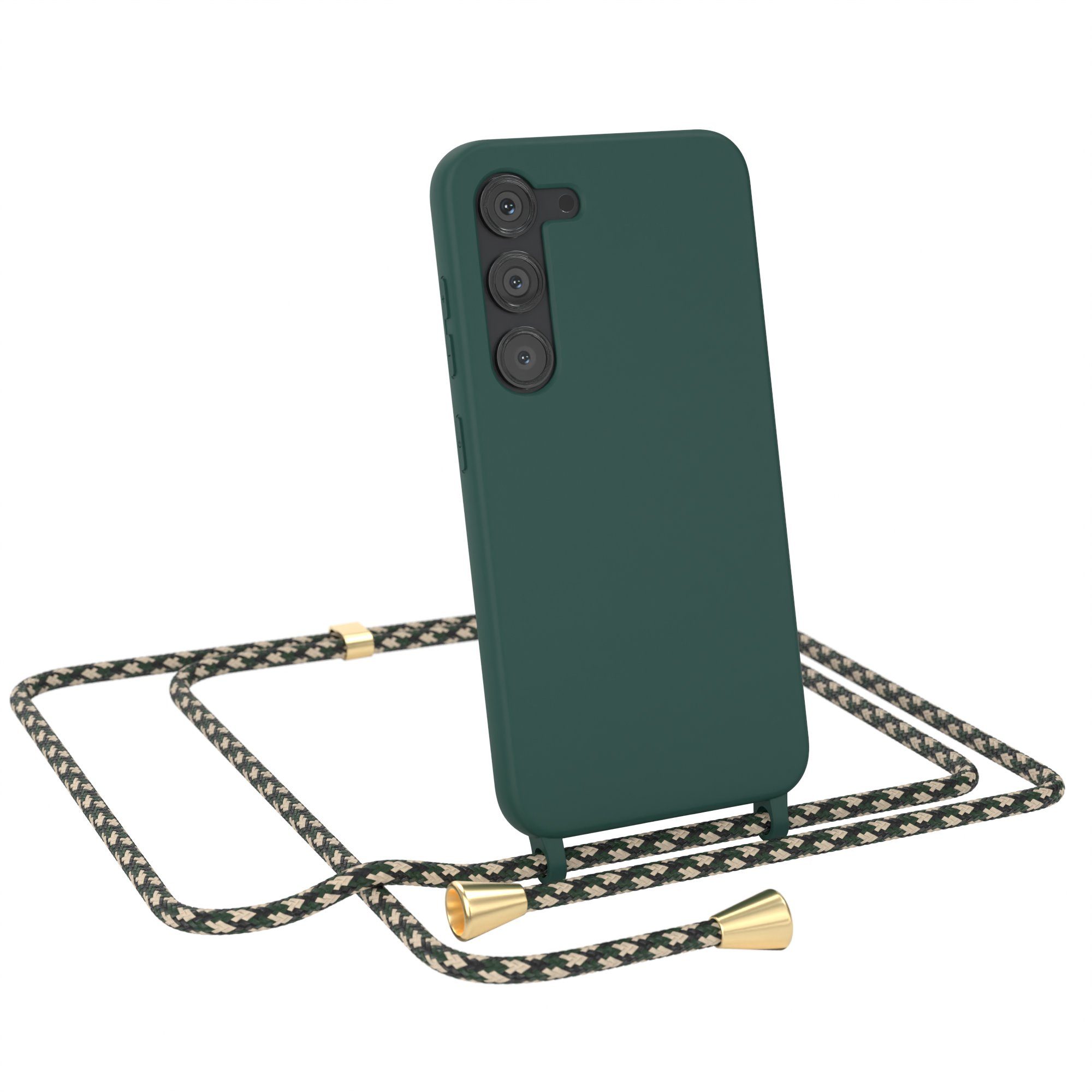 EAZY CASE Handykette Runde Silikon Kette für Samsung Galaxy S23 (5G) 6,1 Zoll, Kette zum Umhängen Smartphonekette für Unterwegs plus Cover Navy Grün