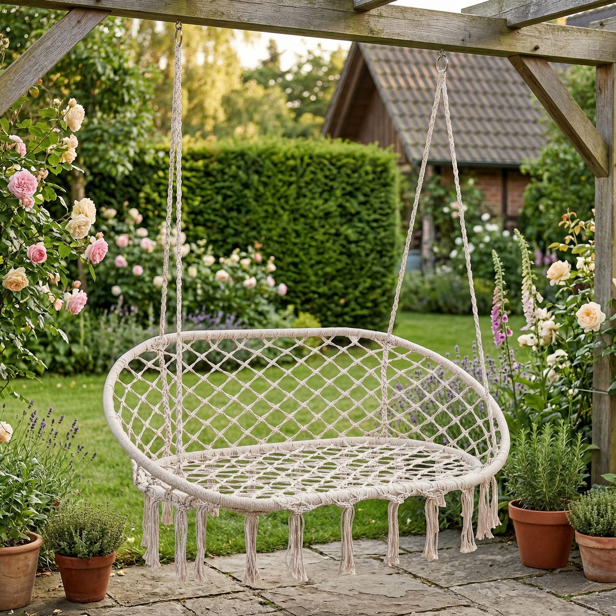 casa.pro Hängesessel, »Kailua« 2-Sitzer 135x129x65 cm 200 kg Indoor Outdoor Cremeweiß