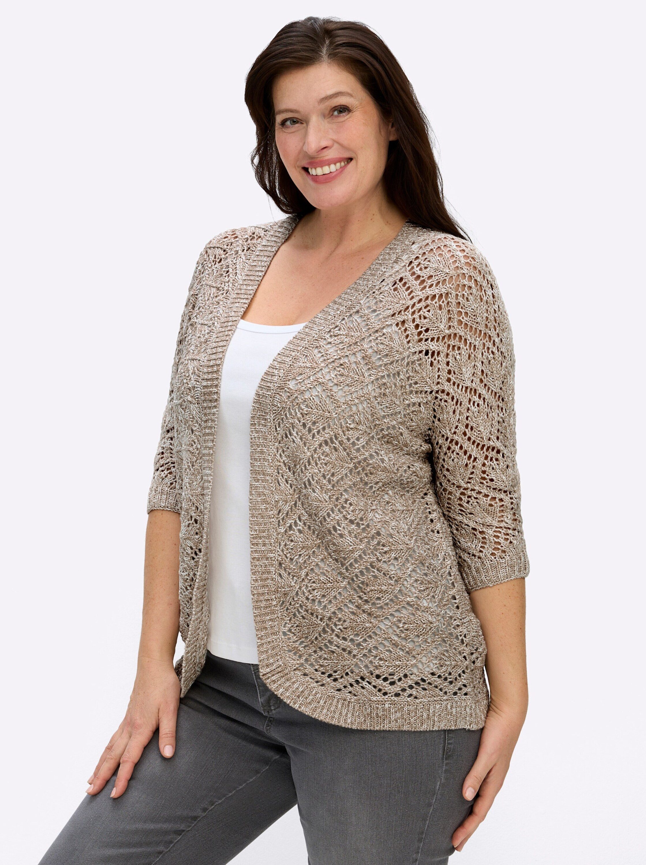 Sieh an! Strickjacke Ajour-Strickjacke 3/4-Arm Ajourstrick – Bild 3 von 5