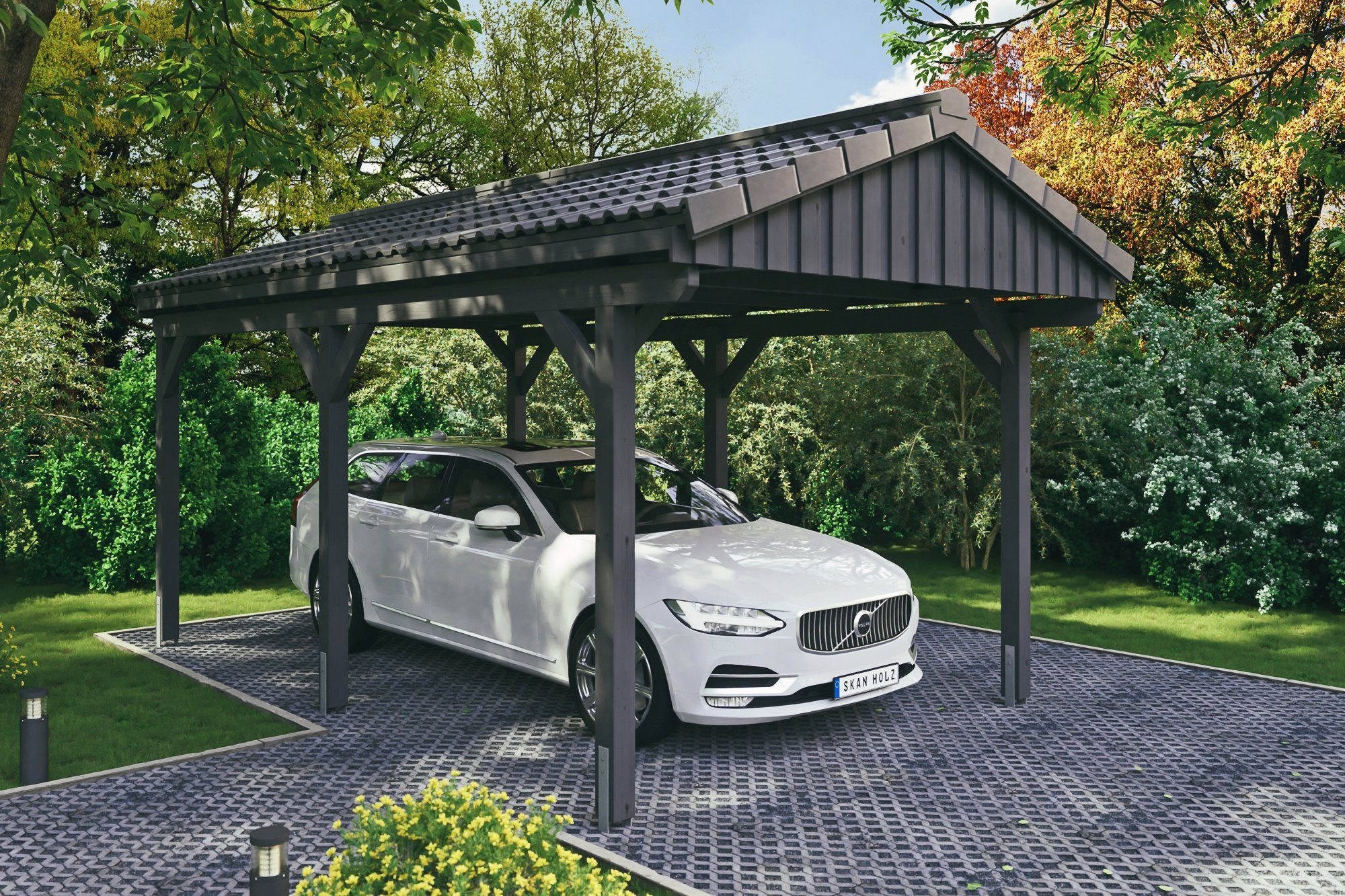 Skanholz Einzelcarport Fichtelberg, BxT: 317x566 cm, 273 cm Einfahrtshöhe, mit Dachlattung | Carports