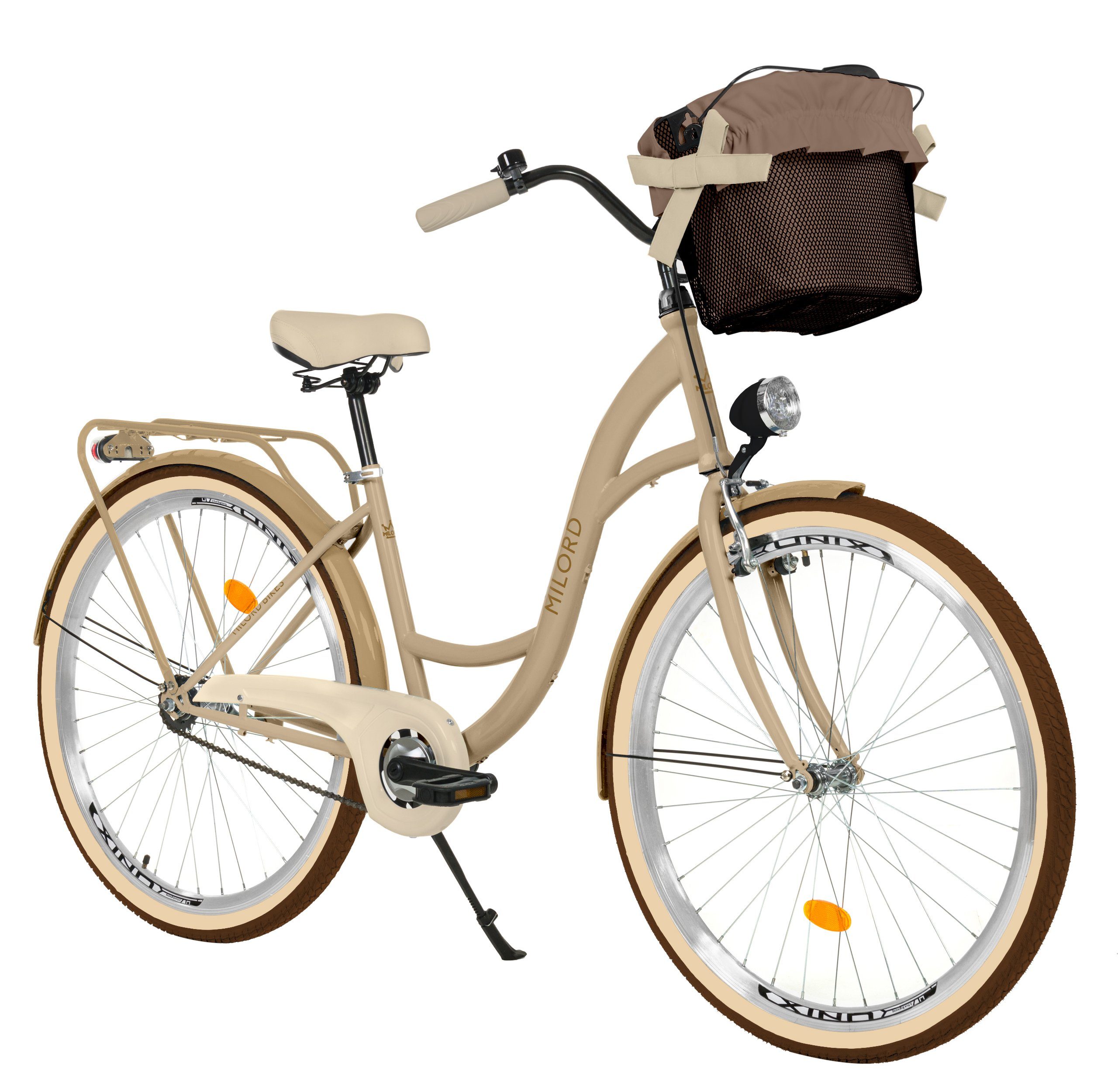 MILORD BIKES Cityrad Milord City Fahrrad Korb Damenfahrrad, 28 Zoll, Braun-Creme, 1-Gang, 1 Gang