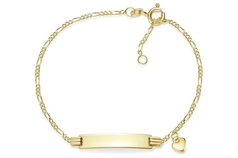 Silberkettenstore Goldarmband Kinder-Gravurarmband Figaro 1,5mm mit Anhänger Herz - 585 Gold
